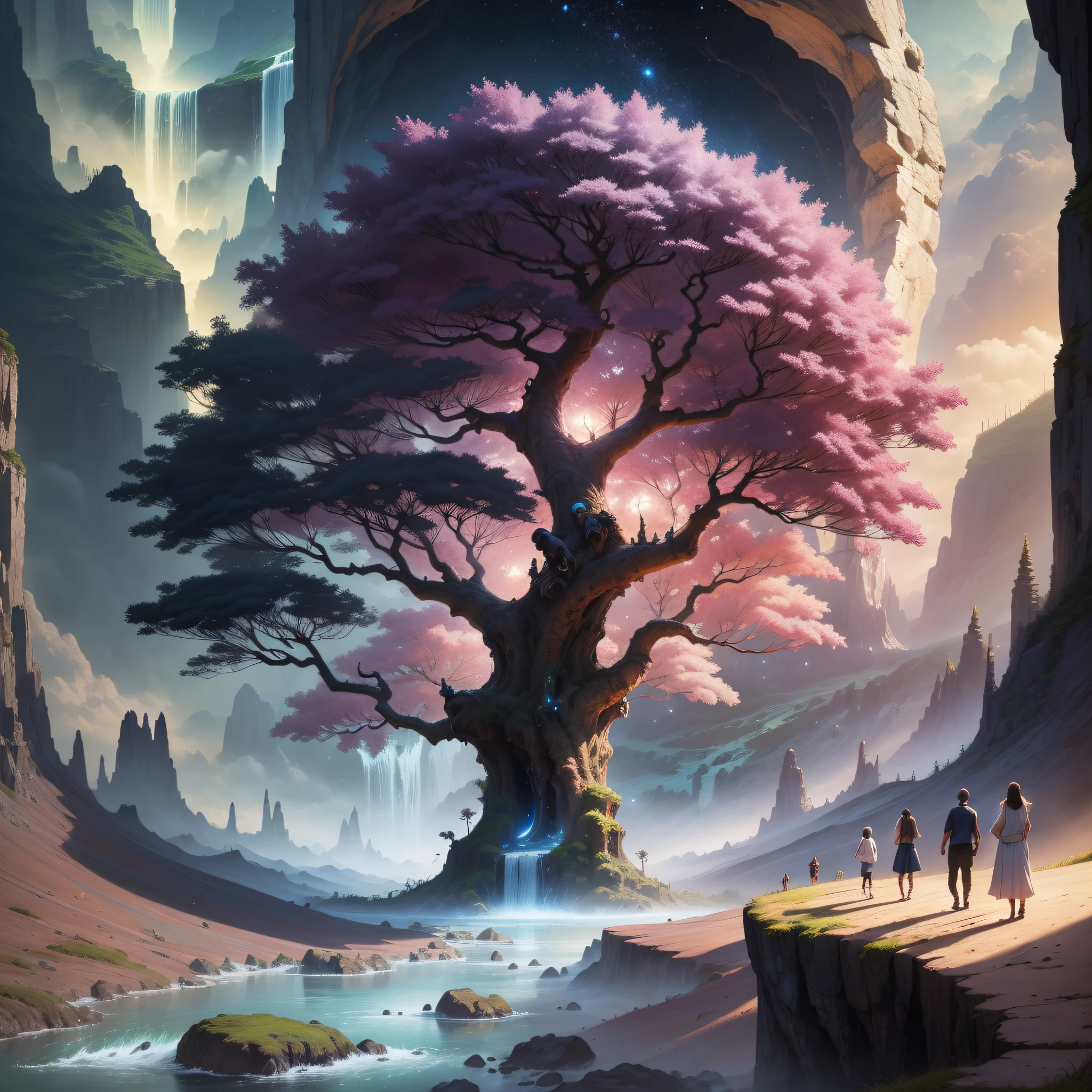 tree of life in galaxy, universe, dramatic, fantasy, waterfall, ultra HD