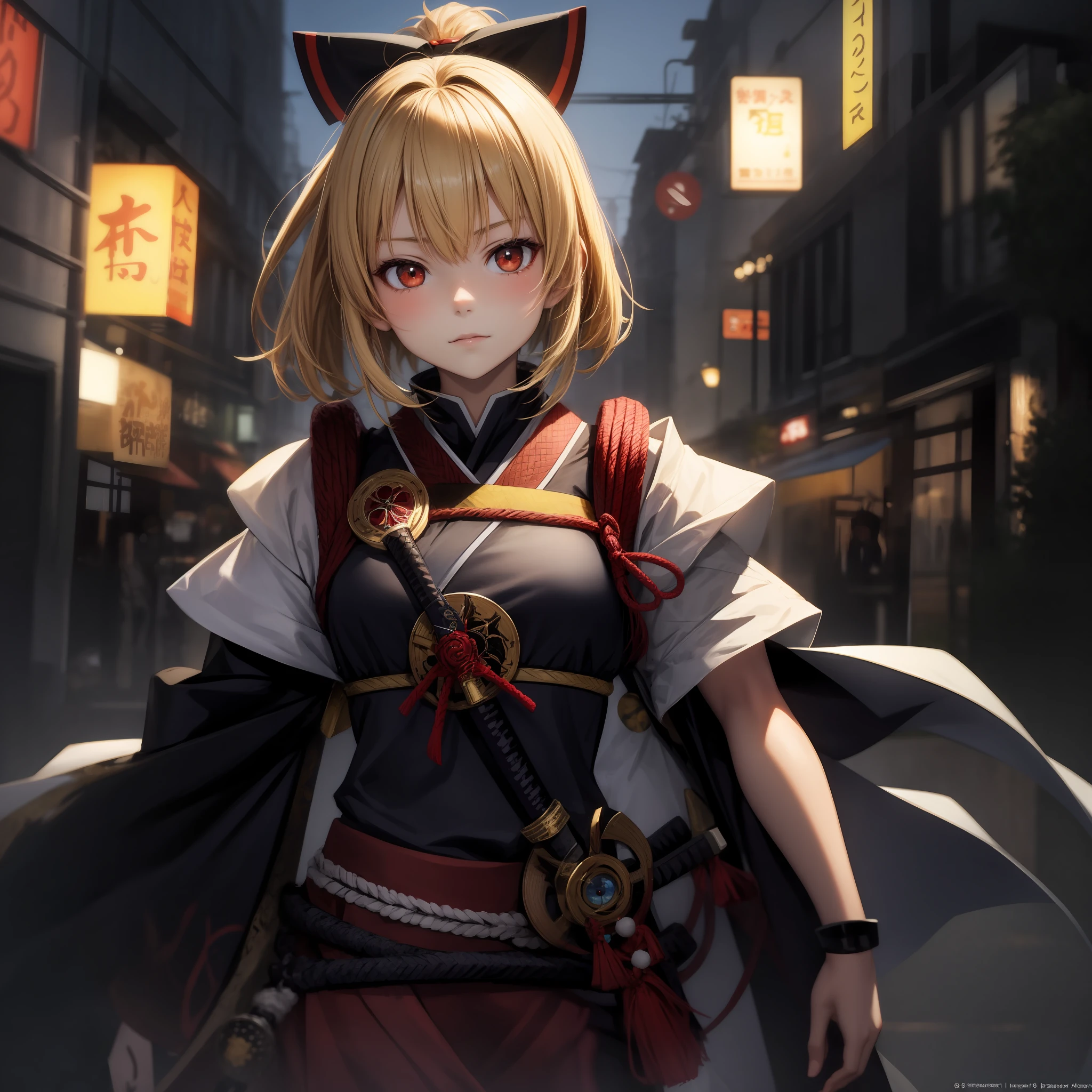 anime, girl, red-eyed blonde girl, samurai