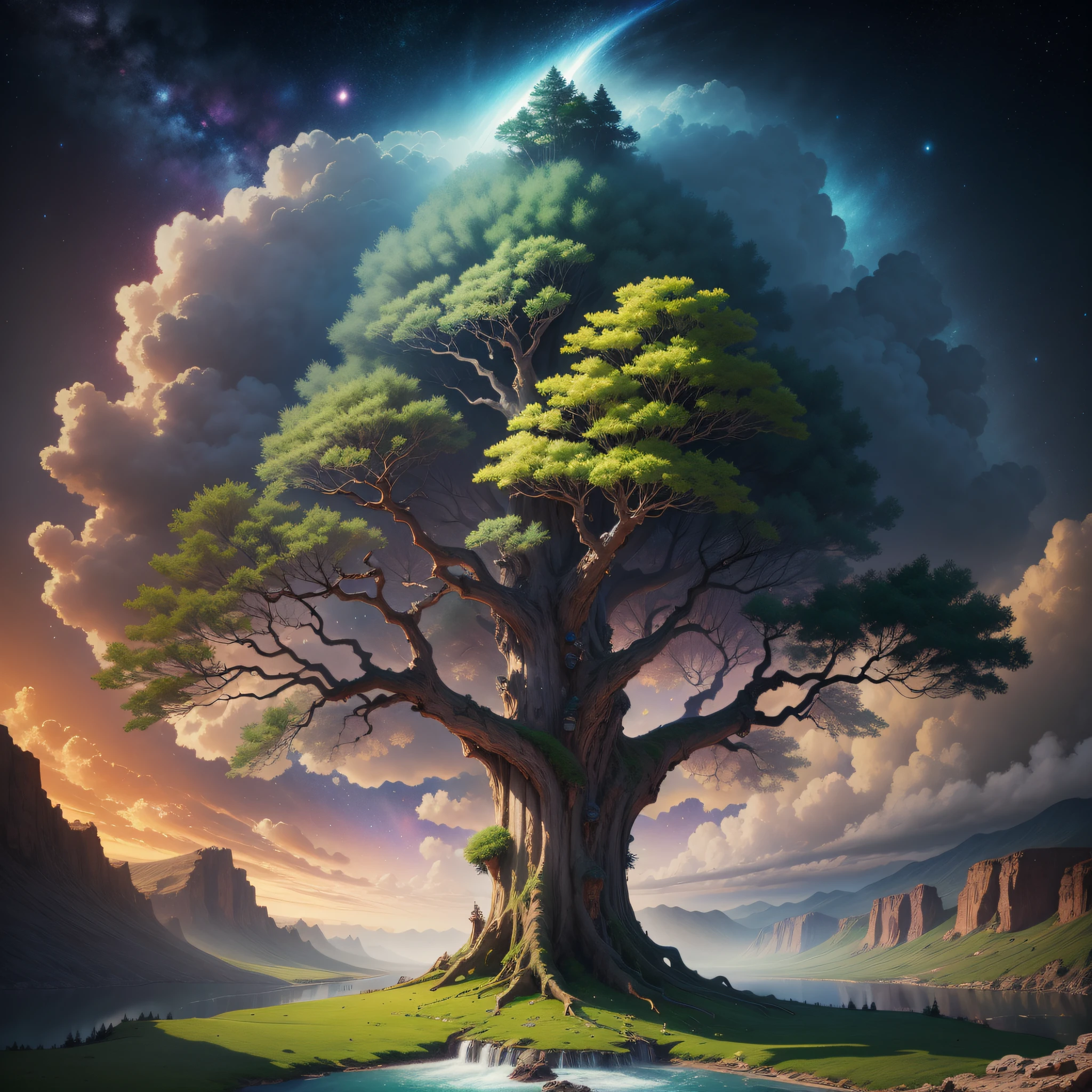 tree of life in galaxy, universe, dramatic, fantasy, waterfall, ultra HD