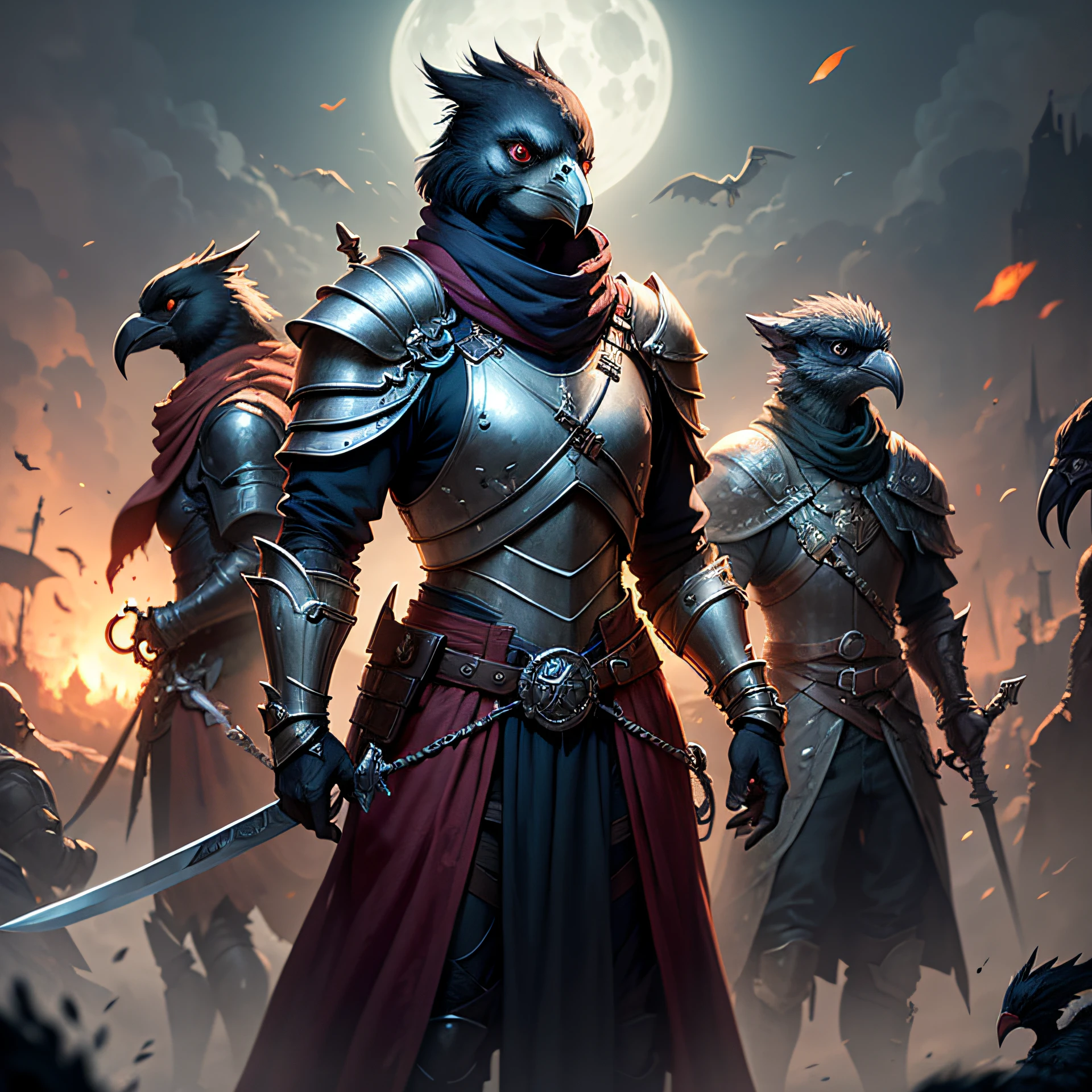 Kenku, Anthropomorphic Raven, Warlock, Medium Armor, Hexblade, Cursed Long swords, Dual Swords, Dungeouns and Dragons Character
