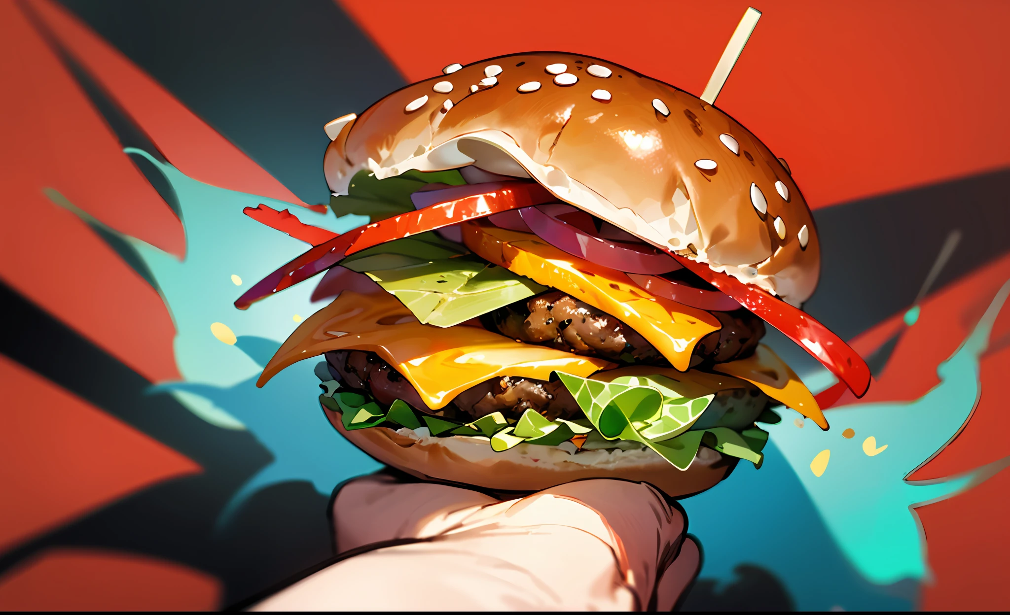 Mao holding a juicy burger real evil human
