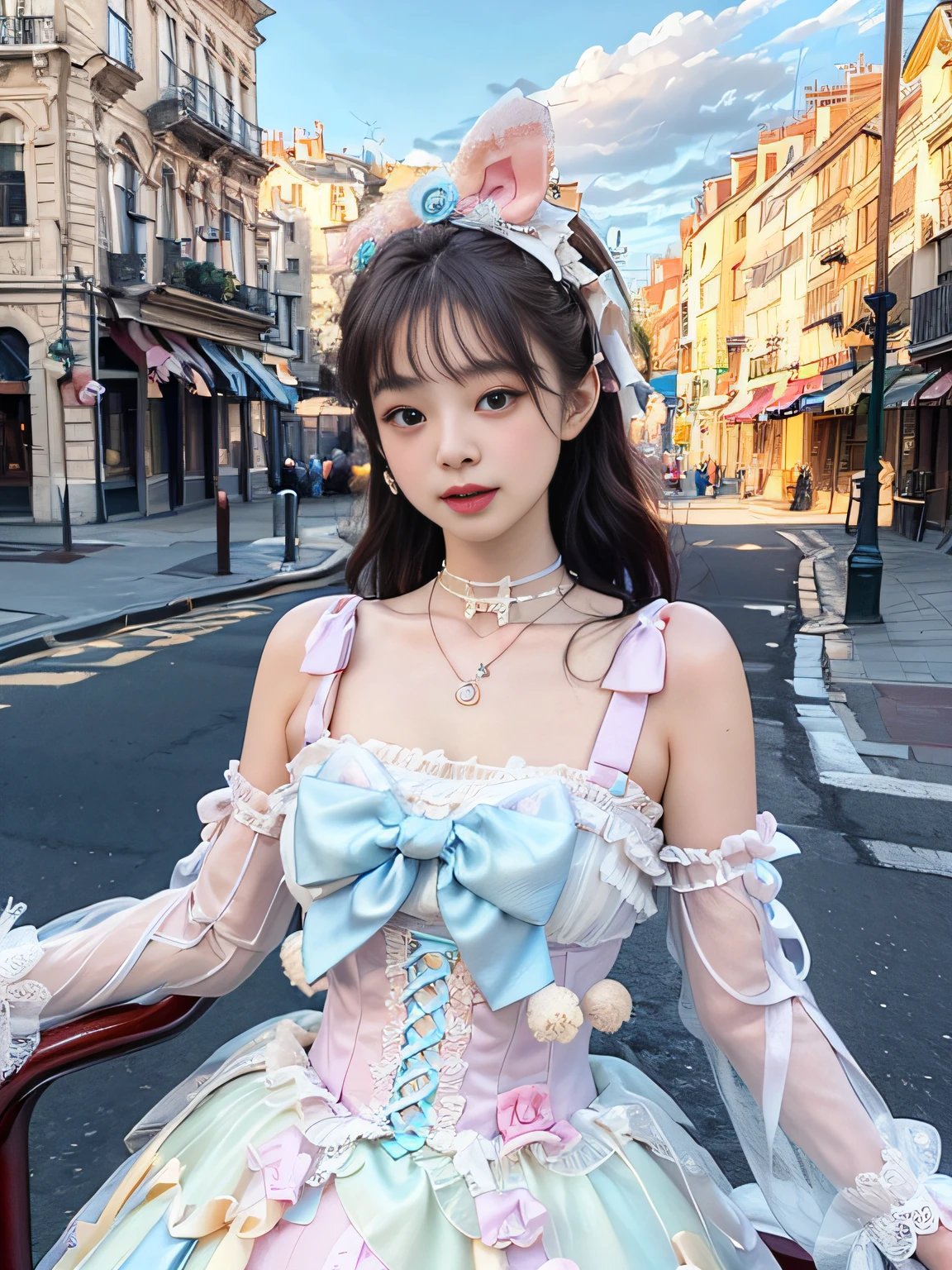 (photorealistic:1.4), official art, unity 8k wallpaper, ultra detailed, beautiful and aesthetic, masterpiece, best quality, glowing skin, dynamic angle, light smile, white dress, amusement park, 
 sweet_****ta:1.3,  sweet_****ta,