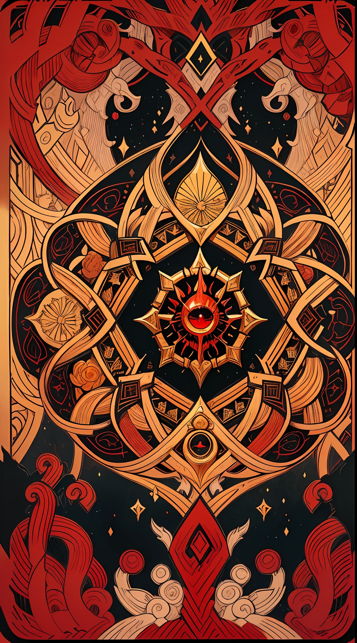 official art, 8k unit wallpaper, ultra detailed, beautiful and aesthetic, high quality, beautiful, masterpiece, best quality (zentangle, mandala, tangle: 0.6), symmetrical, mandala with the symbols of Morgoth, Lord of the ring, Balrog's head, Sauron helmet, (Sauron: 1.0), symbolization "The rings of power", The One Ring, Eye of Sauron centered, fire, lava, volcano ashes, symmetrical, fibonacci. (Supplementary color: black, red, gold), LoTR iconographic
