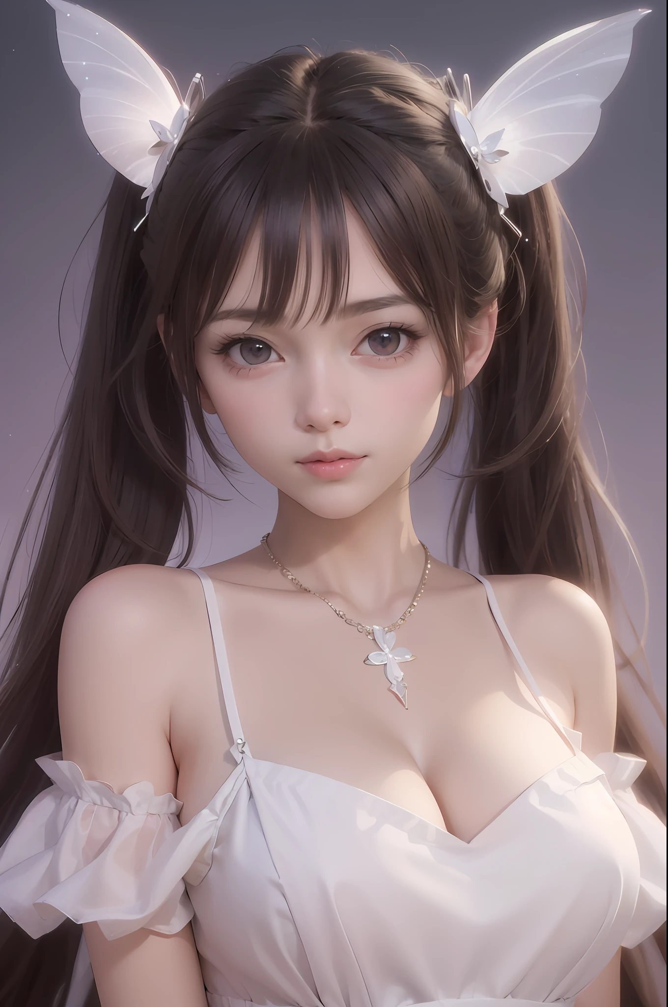 a close up of a woman with long hair wearing a white dress, guweiz, artwork in the style of guweiz, smooth anime cg art, realistic anime 3 d style, kawaii realistic portrait, realistic young anime girl, trending on cgstation, 3 d anime realistic, photorealistic anime girl render, photorealistic anime, beautiful anime girl, guweiz masterpiece