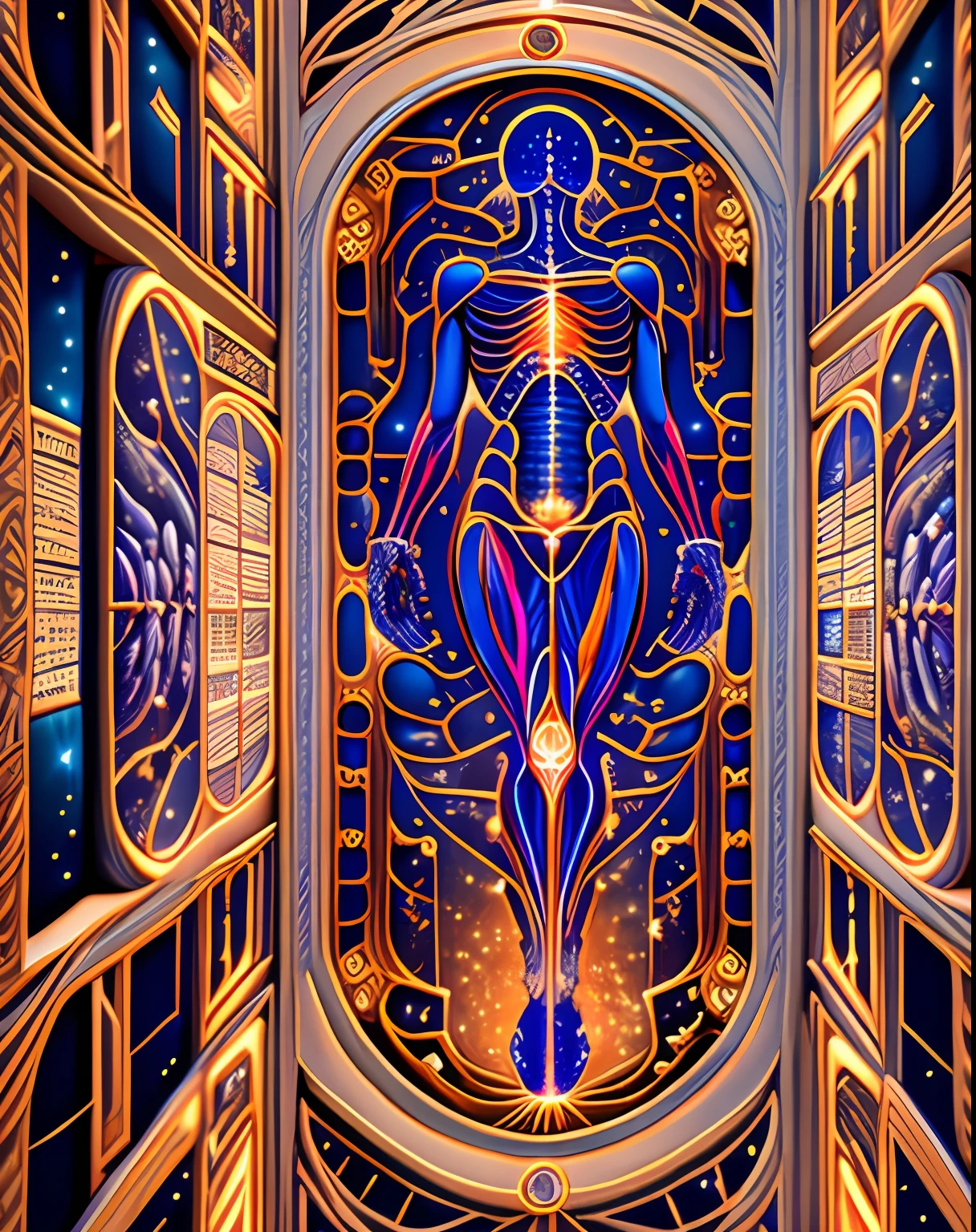 A beautiful photograph of the anatomy of the human body, intricate, masterpiece, expert, insanely detailed, 4k, centered, symmetry, painted, intricate, volumetric lighting, beautiful, rich masterpiece of deep colors, sharp focus, ultra detailed, in the style of dan mumford and marc simonetti, astrophotography