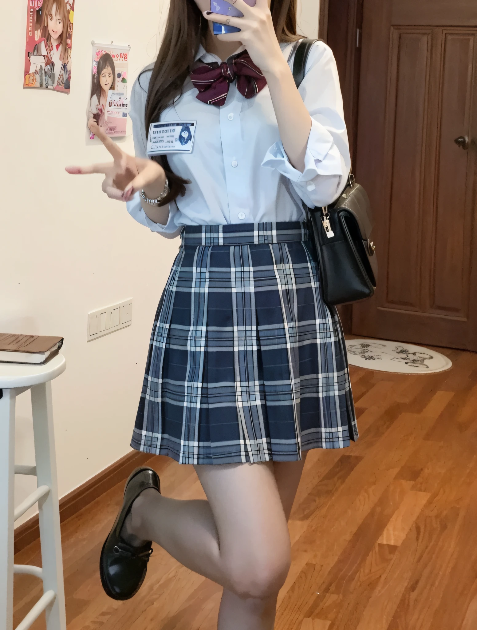 arafed woman in a school uniform taking a selfie, jk uniform, magical school student uniform, wearing school uniform, cute schoolgirl, japanese school uniform, seifuku, school uniform, japanese girl school uniform, a hyperrealistic schoolgirl, school girl, magic school uniform, wearing a school uniform, dressed as schoolgirl, wearing japanese school uniform, wearing skirt