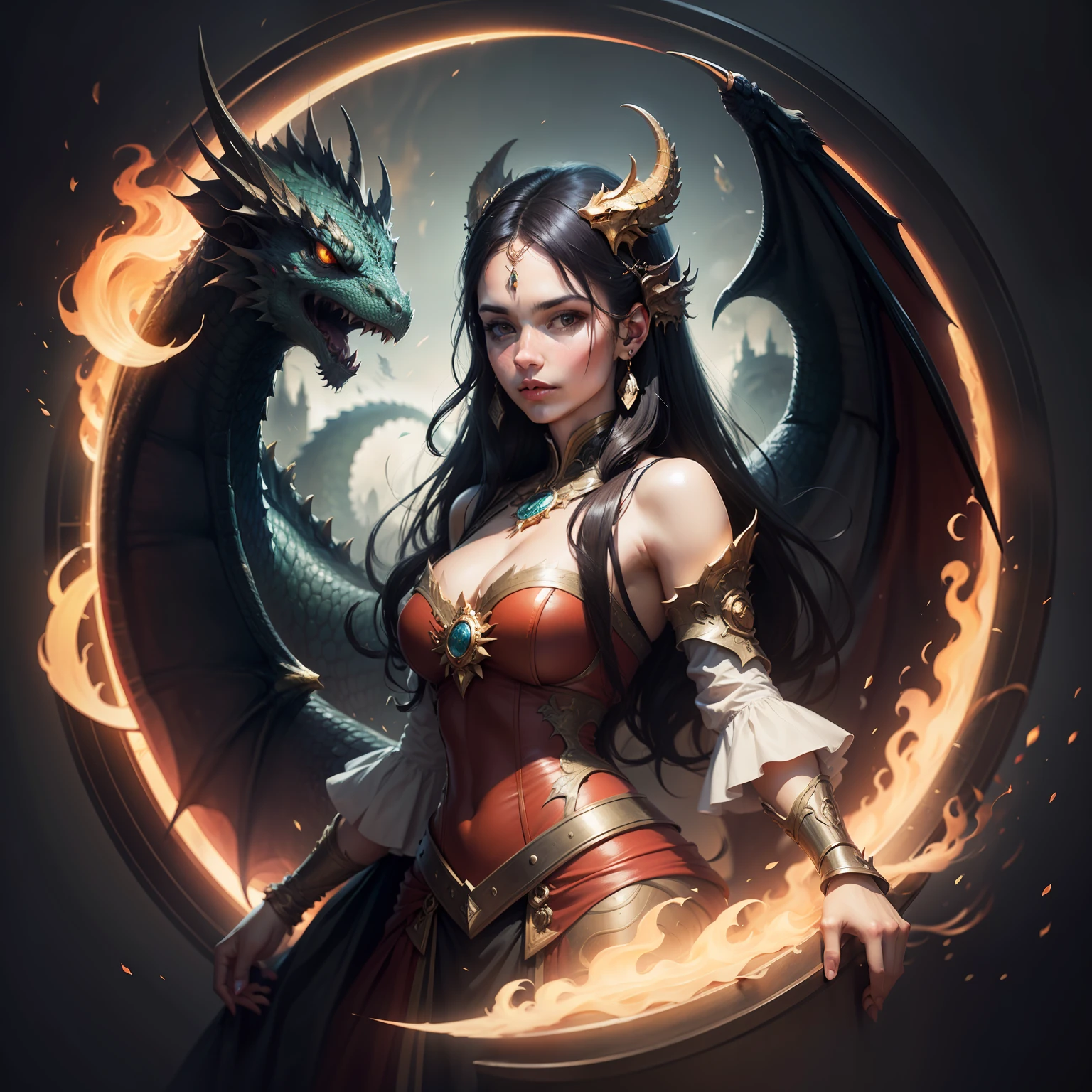 a circular portrait with dragons around the portrait. --auto