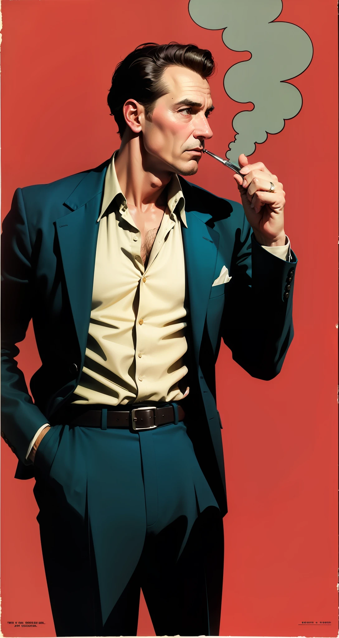 Ad Americana Style, vintage painted ad, retro style from the 1950s bob_dobbs, a mystery and thoughtful man