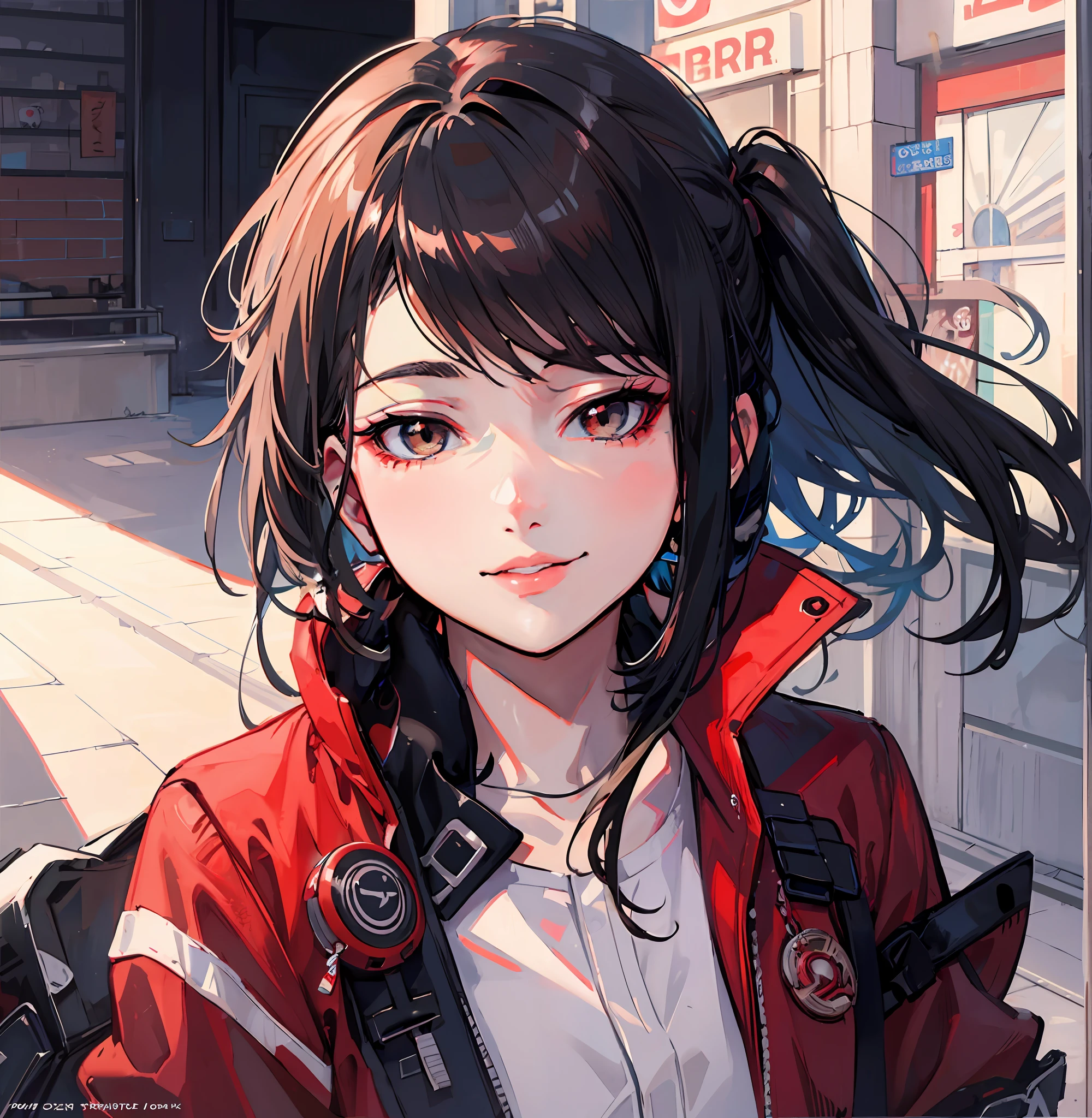 semi-realistic anime style, in an anime style, anime style portrait, urban girl fanart, clean detailed anime style, realistic anime art style, makoto shinkai (apex legends), anime realism style, realistic anime art style, anime style, anime style character, young anime realistic girl, anime style illustration, red clothes, red elegant clothing, korean fashion