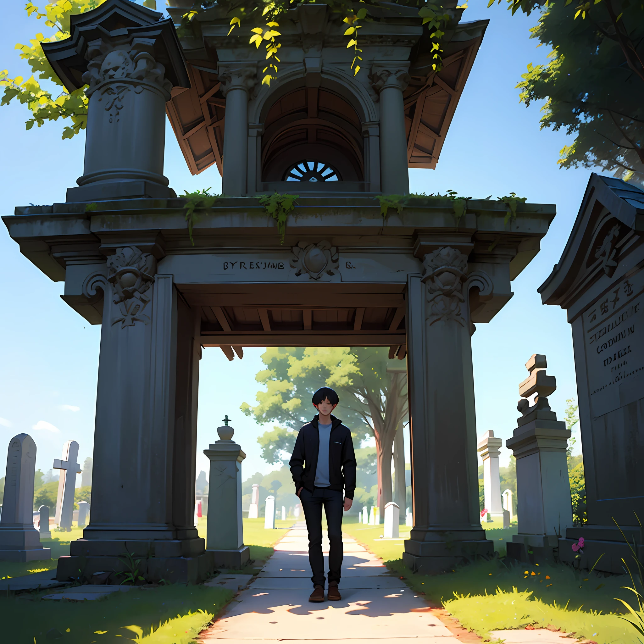 Scooby doo,muscular,brave,full body,jin lee style,background a green van in a cemetery --auto