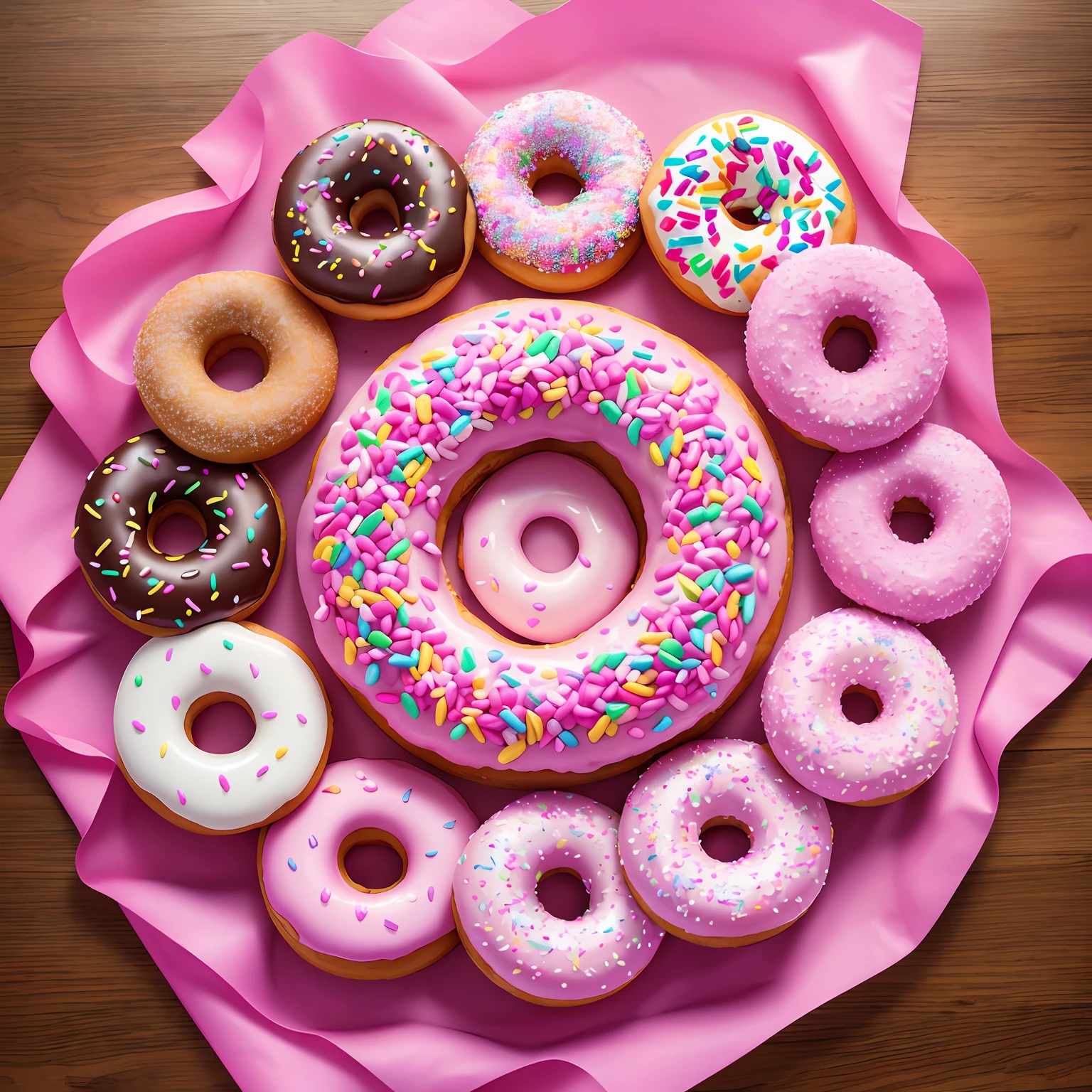 Realistic images of donuts on a table, in high quality, canon 5d, ultra hd --auto