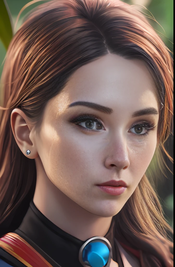ultra realistic photography, perfectly centered medium upper shot of Aloy from horizon zero dawn, creatures from horizon zero dawn jungle cliffs in the background, looking at viewer, fashion pose, extremely detailed eyes, detailed symmetric realistic face, extremely detailed natural texture, detailed peach fuzz, messy hair, masterpiece, absurdres, award winning photo by lee jeffries, nikon d850 film stock photograph, kodak portra 400 camera f1.6 lens, depth of field, extremely detailed, amazing, fine detail, rich colors, hyper realistic lifelike texture, dramatic lighting, unrealengine, trending on artstation, cinestill 800 tungsten, photo realistic, RAW photo, TanvirTamim, high quality, highres, sharp focus, extremely detailed, cinematic lighting, 8k uhd, high definition, cinematic, neoprene, behance contest winner, featured on unsplash, cgsociety, unreal engine 5, ultra sharp focus
