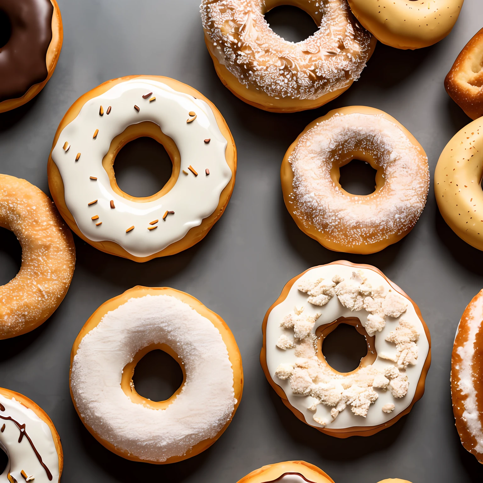 Realistic images of donuts on a table, in high quality, canon 5d, ultra hd --auto