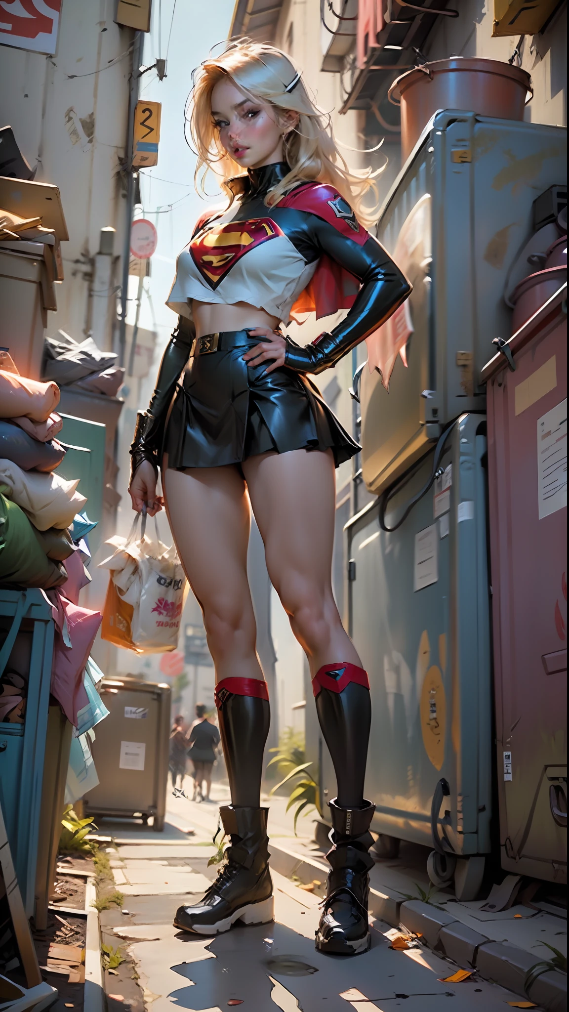 Woman body set thick thighs, supergirl uniform, latex, short skirt, knee high socks,latex