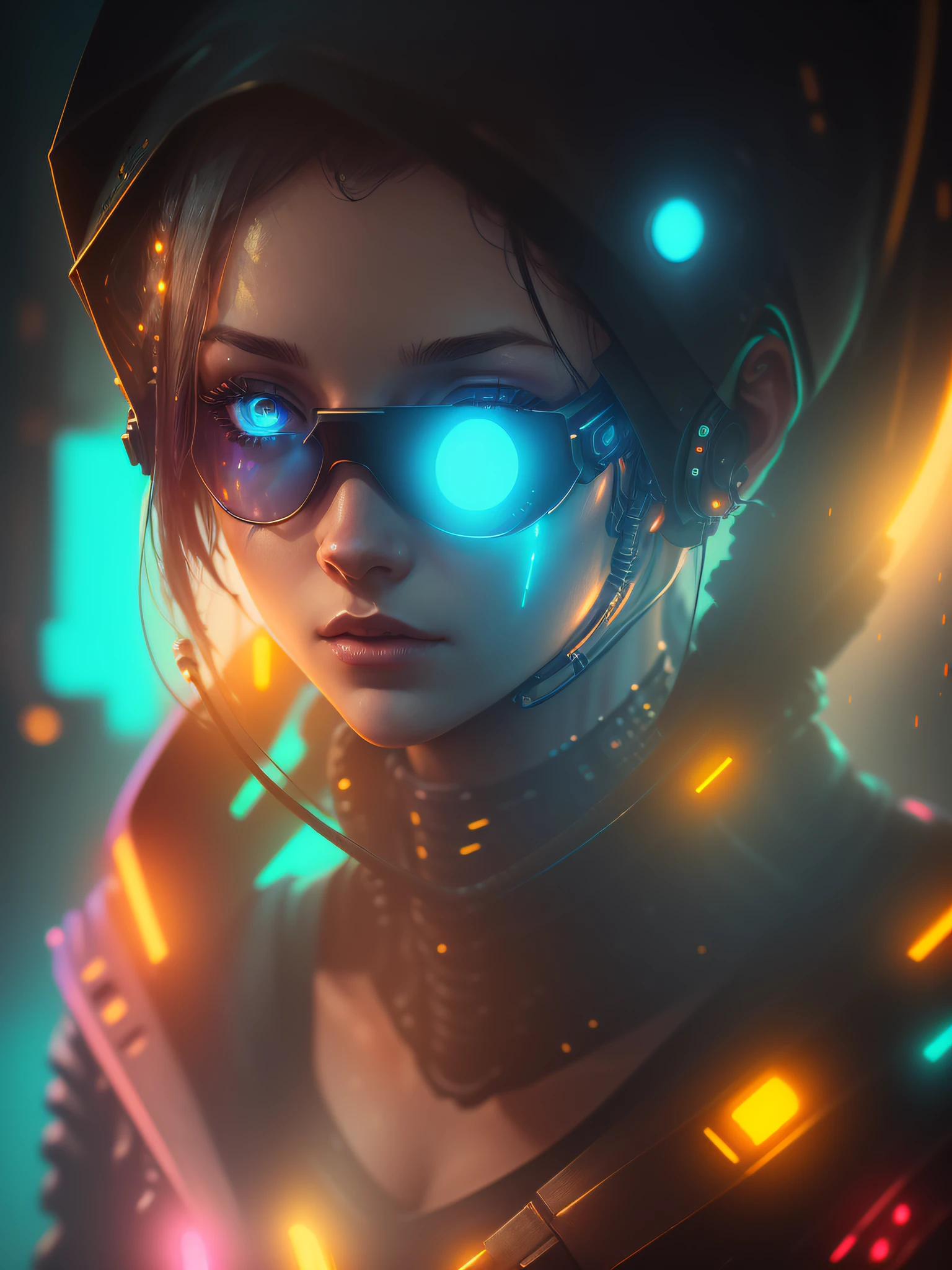 "(((A cyberpunk image of a pretty girl with cybernetic implants, with shades of wine and baby blue, highly detailed, realistic and cinematic. The image should depict reflections in the character's eyes and luminous parts in the cybernetic parts of the body. Cables should also be visible coming out of the body)))" - Image Type: Digital Illustration - Subject Description: A cyberpunk-style digital illustration depicting a pretty girl with cybernetic implants. The image is highly detailed, realistic and has a cinematic atmosphere. The predominant shades are wine and baby blue. The illustration should emphasize reflections in the character's eyes and luminous parts in the cybernetic areas of the body. The presence of cables coming out of the body should also be visible. - Art Styles: Cyberpunk, Realism, Cinematic - Dominant Colors: Wine, Baby Blue - Subject Details: Girl with cybernetic implants, reflections in the eyes, luminous parts on the body, cables coming out of the body - Rendering Techniques: Detailed Digital Illustration