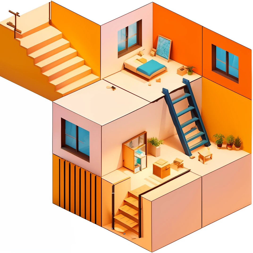 a cartoon image of a ladder on a building with a window, isometric staircase, isometric viewpoint, impossible stairs, isometric drawing, isometric game, isometric 3 d, isometric 3d, isometric view from behind, isometric, accurate isometric viewpoint, isometric angles, isometric angle, isometric art, 3d isometric