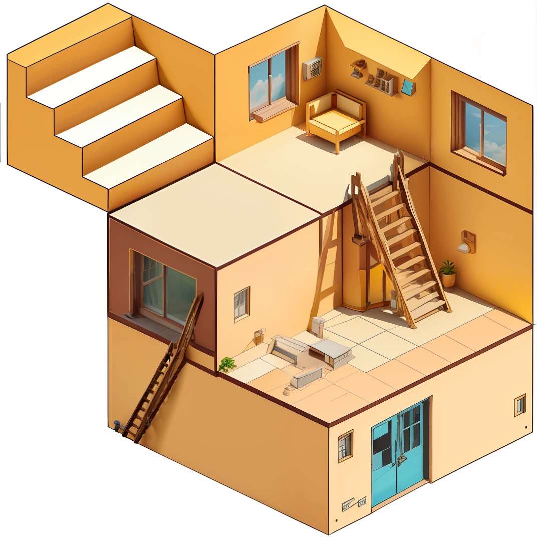 a cartoon image of a ladder on a building with a window, isometric staircase, isometric viewpoint, impossible stairs, isometric drawing, isometric game, isometric 3 d, isometric 3d, isometric view from behind, isometric, accurate isometric viewpoint, isometric angles, isometric angle, isometric art, 3d isometric