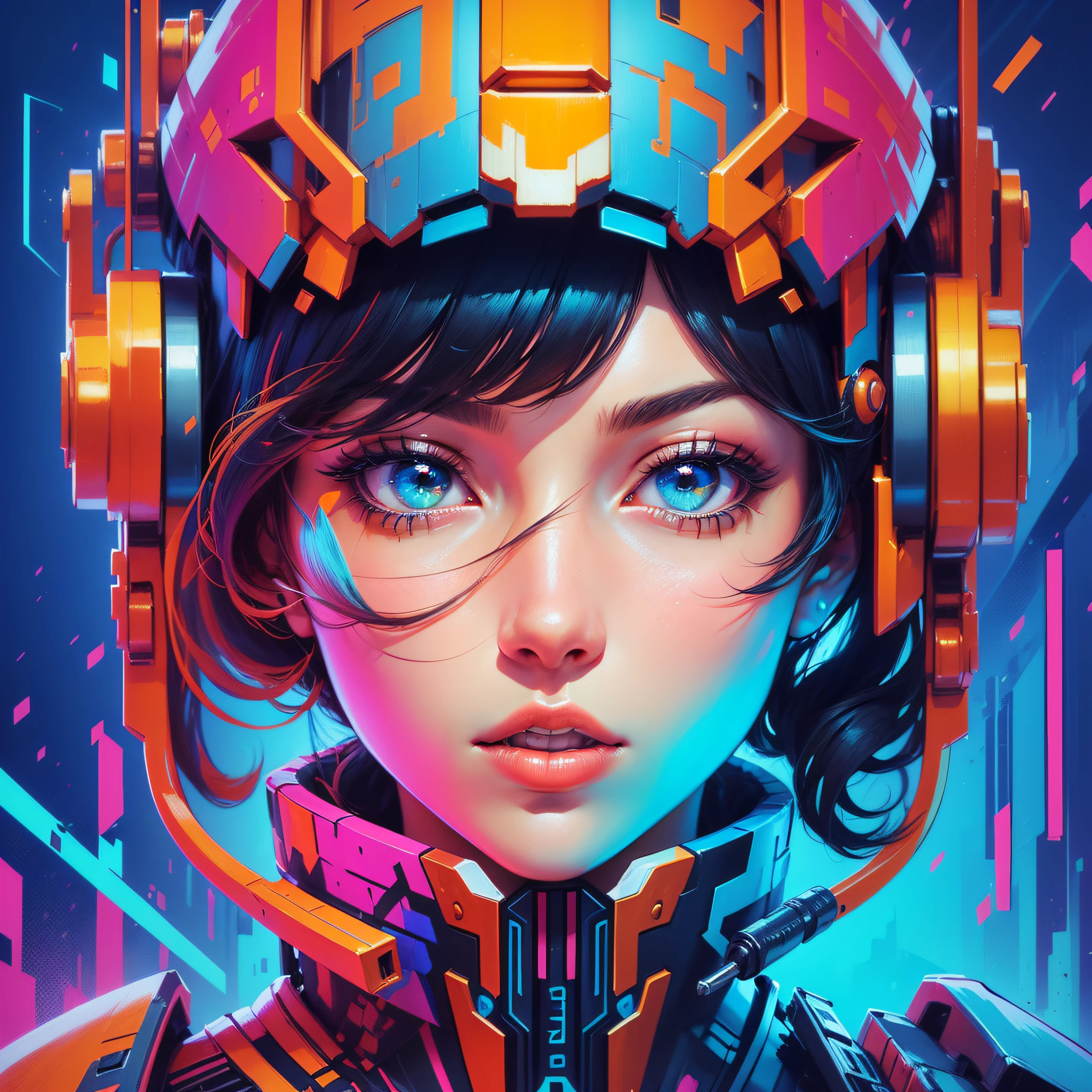 (((A beautiful girl with a cyborg face, minimalist portrait, vibrant colors, and sharp details, in a highly stylized and hyper-detailed anime illustration. The illustration has a modern style, with vibrant colors and ultra detailed details. The style of the painting is similar to the use of spatula and brush strokes, inspired by the Solo Leveling style. Art is a low-polygonality representation in an isometric environment, with high-detail 3D art elements. Artistic inspiration can be found in platforms such as ArtStation, Pixiv Fanbox, Behance and ray tracing art concepts. The lighting is ethereal, with soft, sharp focus)))" - Image Type: Anime Illustration - Subject Description: An illustration of a beautiful girl with a cyborg face, depicted in a minimalist and highly stylized style, with vibrant colors and sharp details. The illustration is hyper-detailed and inspired by the style of modern anime. The use of spatula and brush strokes creates a unique texture in the painting. The environment is represented in a style of low polygonality in an isometric perspective. The lighting is ethereal and the focus is smooth and sharp. - Art Styles: Anime Illustration, Minimalism, Acrylic Painting - Artistic Inspirations: Solo Leveling Style, Modern Illustrations, 3D Art - Inspiration Platforms: ArtStation, Pixiv Fanbox, Behance - Painting Techniques: Spatula Brushstrokes and Brush - Lighting: Ethereal - Focus: Smooth and Sharp --auto