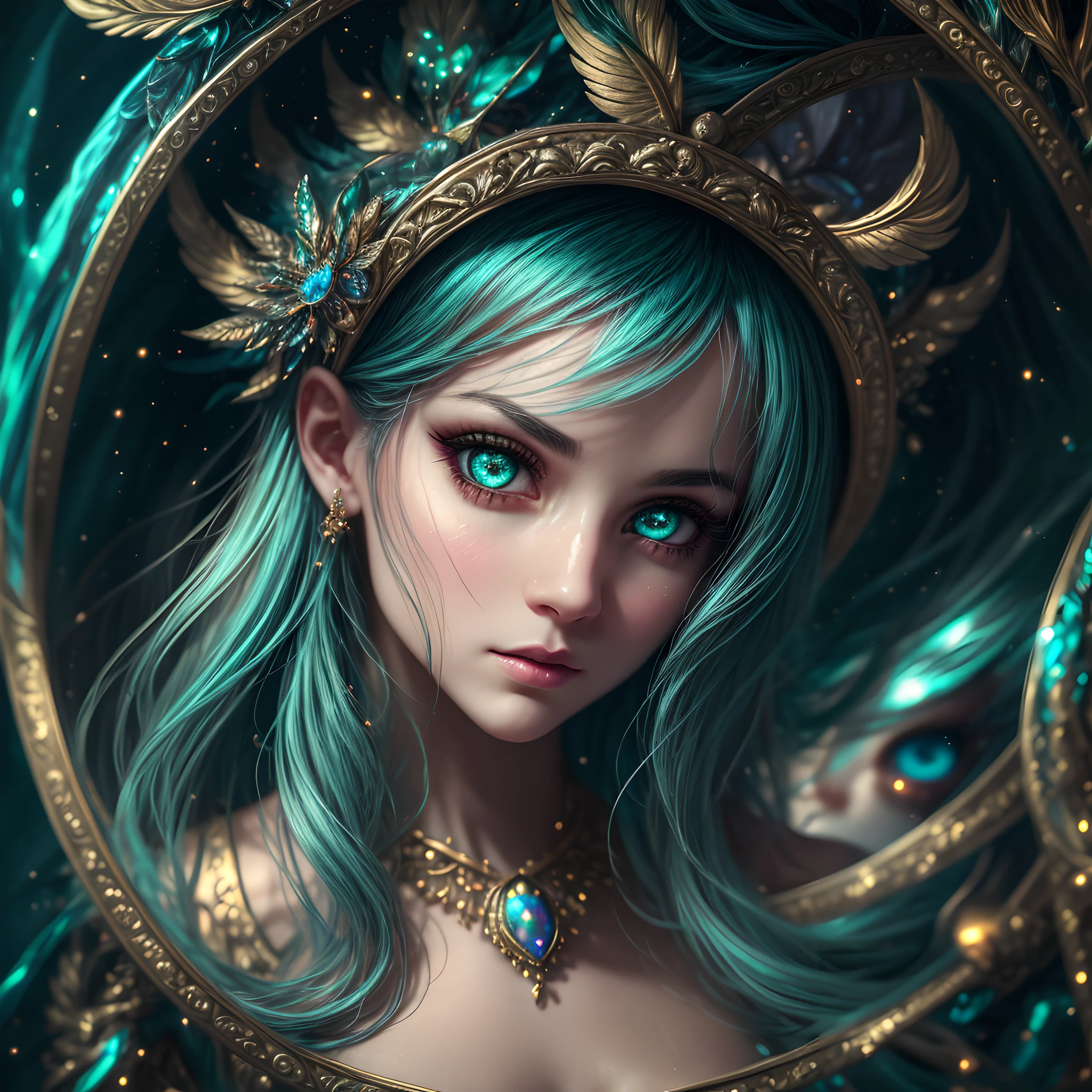 Generate a fantasy animal and a beautiful celestial woman with an interesting face and engaging expression. This image should be in a fantasy style. The woman is playing with intricate and stunning fantasy animals. (Include highly detailed fantasy animals.) Include beautiful fur and feathers and ensure the animal has plenty of iridescence. Include 8k eyes, highly detailed eyes, extremely detailed eyes, macro eyes, bright clear eyes, and sharp eyes. The image should be a masterpiece and contain fantasy vibes and phantasmal iridescence. Include many bright colors. Camera: Utilize dynamic composition and studio lighting to enhance details and emphasize fantasy vibes. The image should be ornate and contain many small and intricate details. In the style of Artstation trending and midjourney.