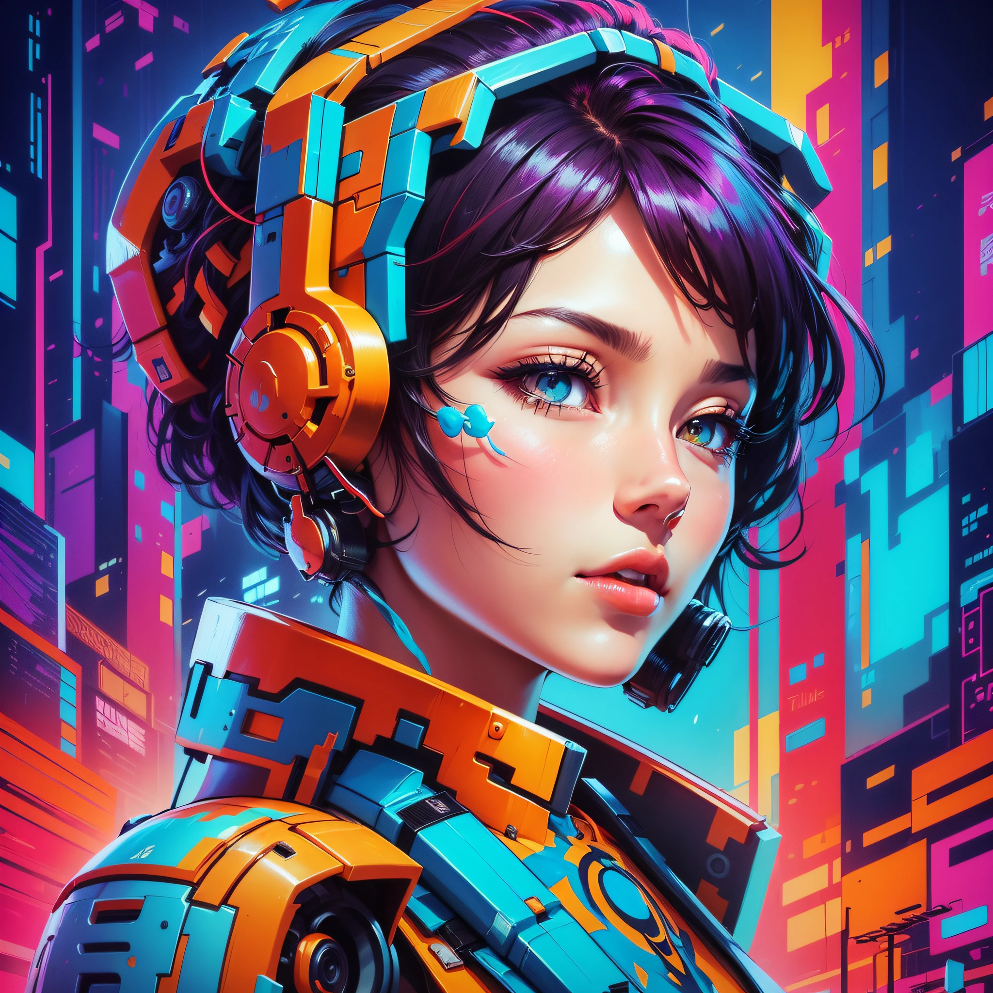 (((A beautiful girl with a cyborg face, minimalist portrait, vibrant colors, and sharp details, in a highly stylized and hyper-detailed anime illustration. The illustration has a modern style, with vibrant colors and ultra detailed details. The style of the painting is similar to the use of spatula and brush strokes, inspired by the Solo Leveling style. Art is a low-polygonality representation in an isometric environment, with high-detail 3D art elements. Artistic inspiration can be found in platforms such as ArtStation, Pixiv Fanbox, Behance and ray tracing art concepts. The lighting is ethereal, with soft, sharp focus)))" - Image Type: Anime Illustration - Subject Description: An illustration of a beautiful girl with a cyborg face, depicted in a minimalist and highly stylized style, with vibrant colors and sharp details. The illustration is hyper-detailed and inspired by the style of modern anime. The use of spatula and brush strokes creates a unique texture in the painting. The environment is represented in a style of low polygonality in an isometric perspective. The lighting is ethereal and the focus is smooth and sharp. - Art Styles: Anime Illustration, Minimalism, Acrylic Painting - Artistic Inspirations: Solo Leveling Style, Modern Illustrations, 3D Art - Inspiration Platforms: ArtStation, Pixiv Fanbox, Behance - Painting Techniques: Spatula Brushstrokes and Brush - Lighting: Ethereal - Focus: Smooth and Sharp --auto