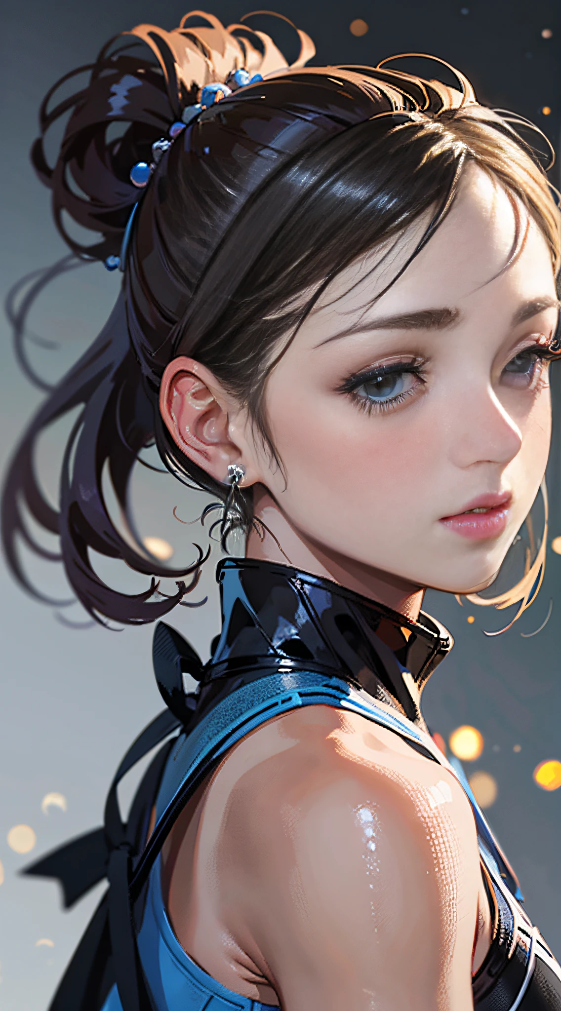 (masterpiece, best quality:1.2), 1girl, teenage girl, microdisplacement, action, grey, coral, hair up, spring, maillot, from behind, on side, character concept art, portrait, very coherent, 4k, detailed, trending on artstation, HD, realistic, bokeh, digital illustration of rossdraws, detailed, 4 k, amazing detail, digital