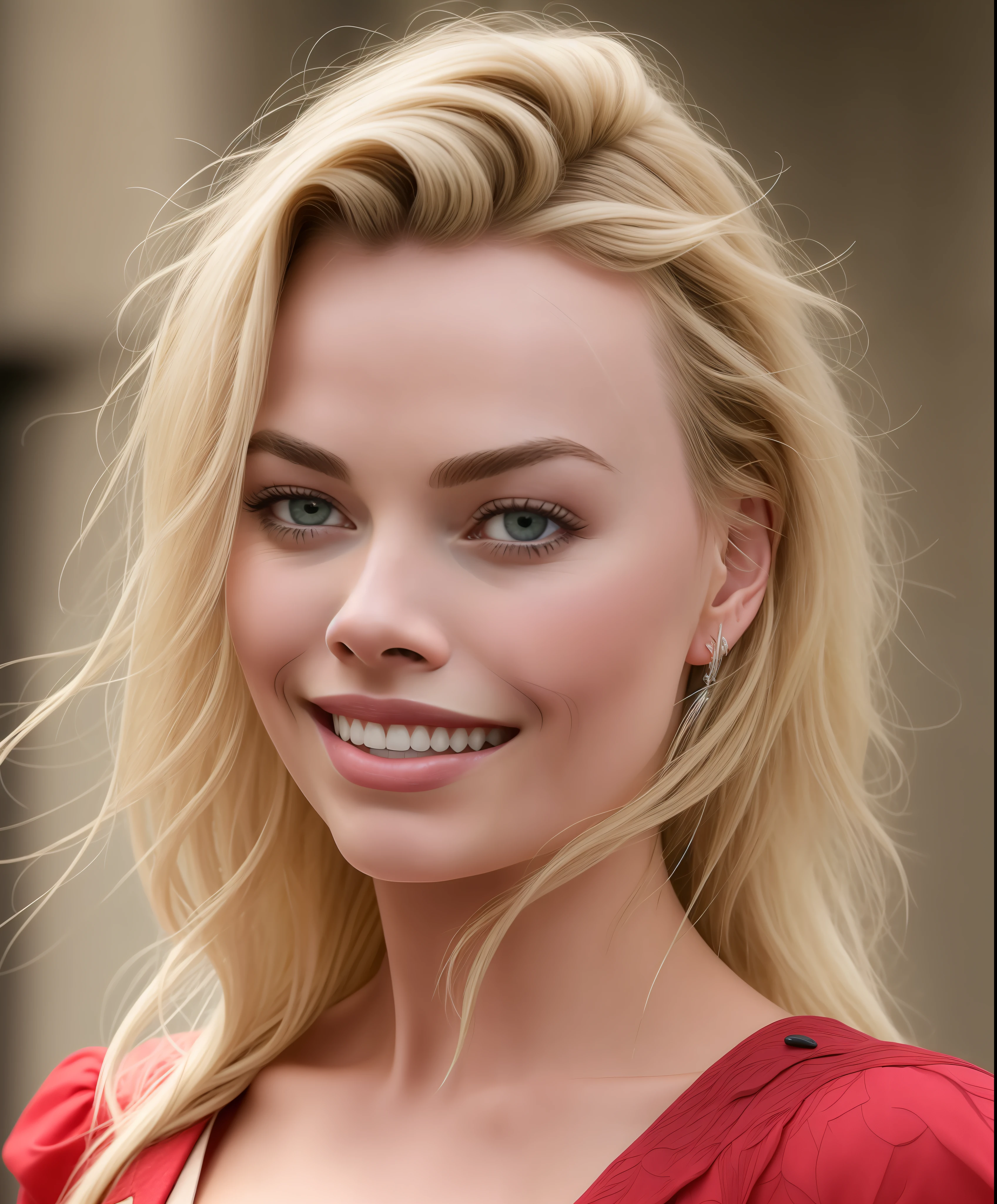 Margot Robbie 25 years old, [[[[closeup]]]], [[[[chest]]], [[[[[neck]]]], [[[[shoulders]]]], perfect eyes, perfect irises, perfect lips, perfect teeth, perfect skin, soft front light, brightness, HDR, (soft colors: 1.2)