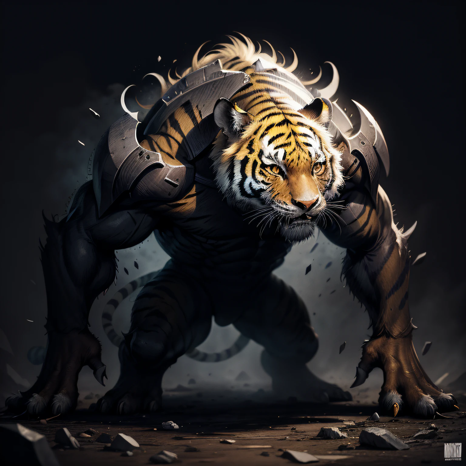 a black and white drawing of a tiger, inspired by Frank Frazetta, frank frazetta manga style, frank frazetta style, , in travis charest style, travis charest style, inspired by Wayne Barlowe, inspired by Paul Pelletier, giant crab --auto