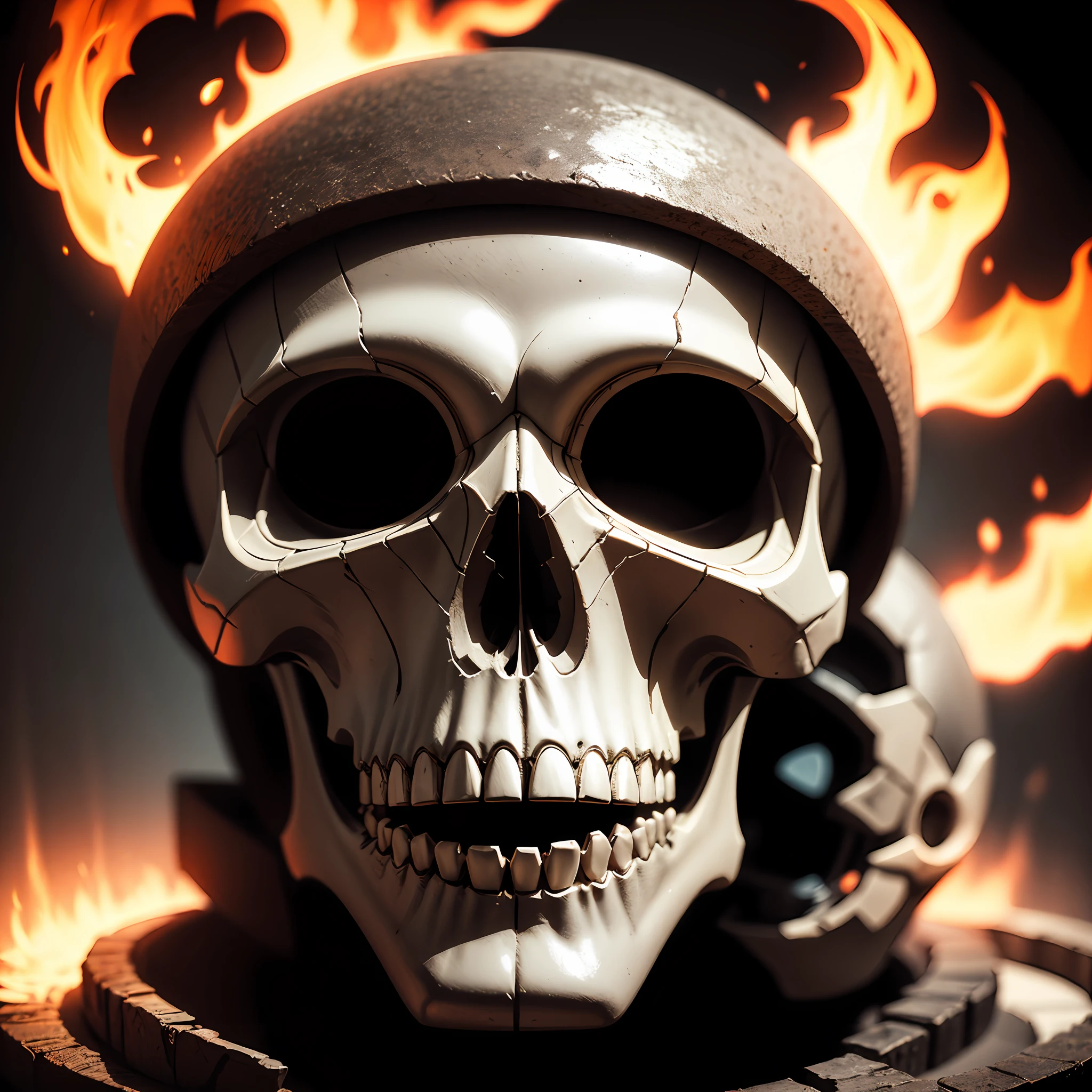 Skull around a Ring of Fire, Black Background, Cinema Effect, HDR, Active RTX. --auto