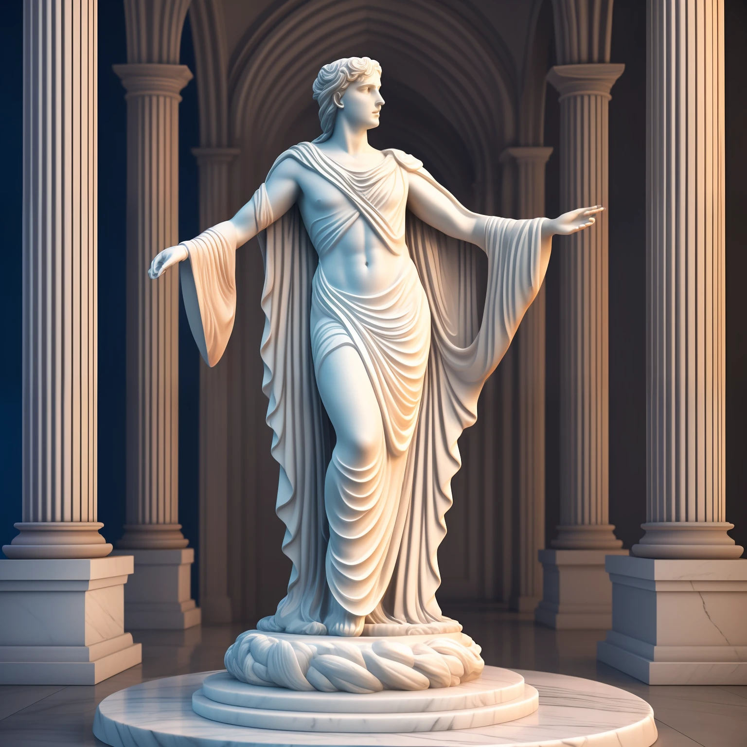 A realistic full-length white marble statue of jellyfish wearing a ghostly toga, neutral background, Moody, , photorealistic, cinematic scene, super detailed, hyper realistic, bright lights, 8K