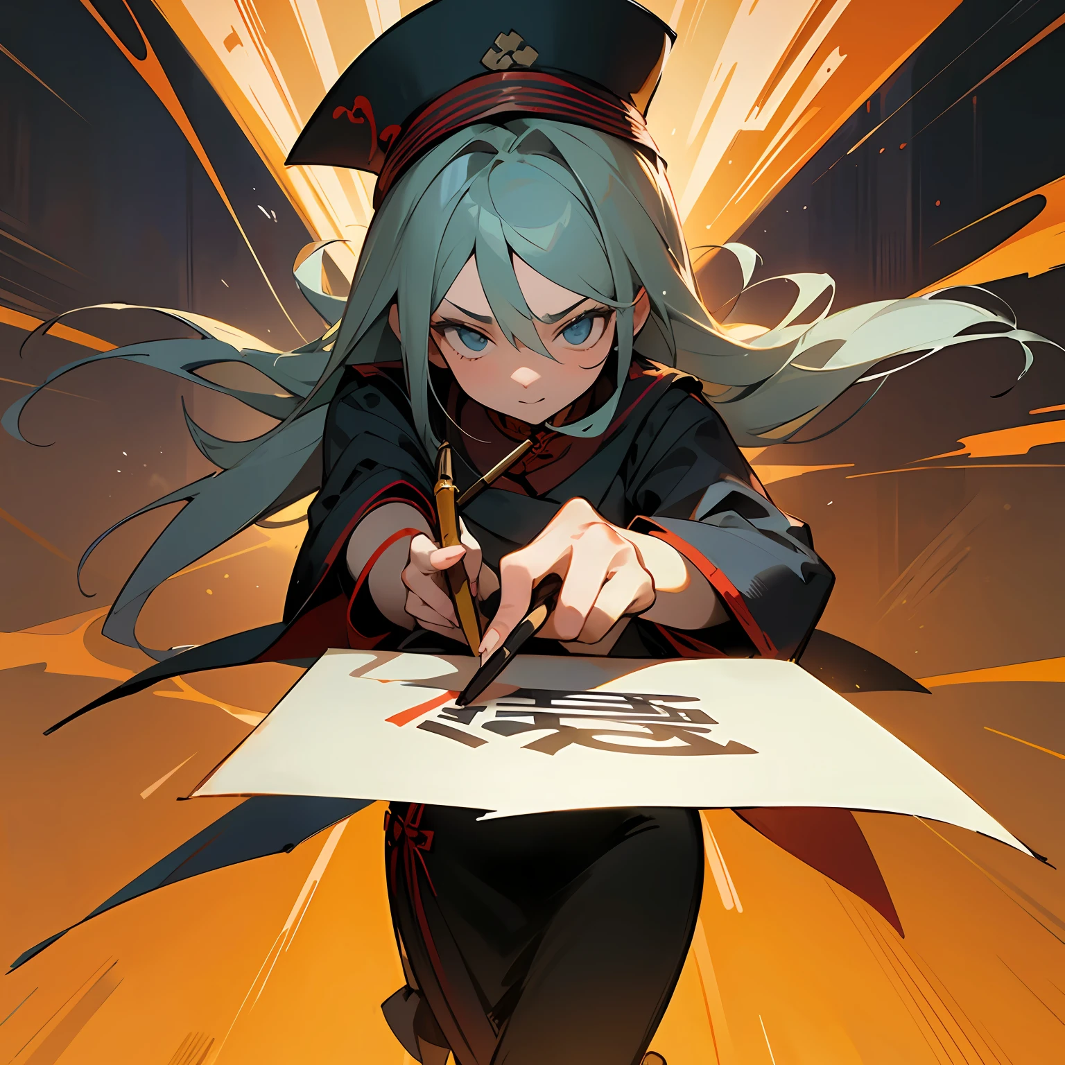 Draw a propaganda poster with the theme of "counterattack struggle" of female students: the figure of the picture is a high school girl studying hard, and the painting needs to add the two very popular Chinese characters of "counterattack", Chinese very popular. --auto