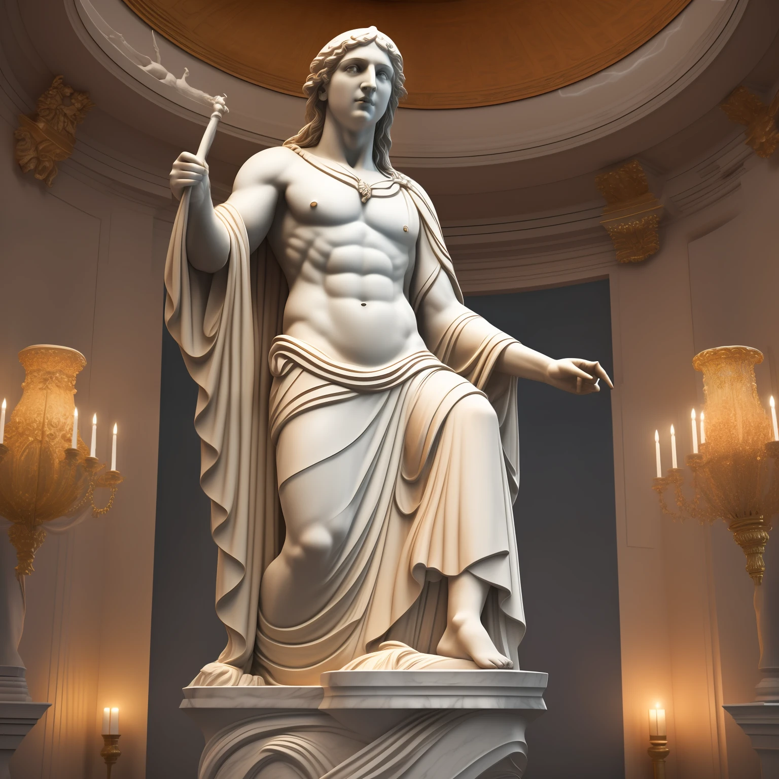 A realistic full-length white marble statue of Nedusa wearing a ghostly toga, neutral background, Moody, , photorealistic, cinematic scene, super detailed, hyper realistic, bright lights, 8K