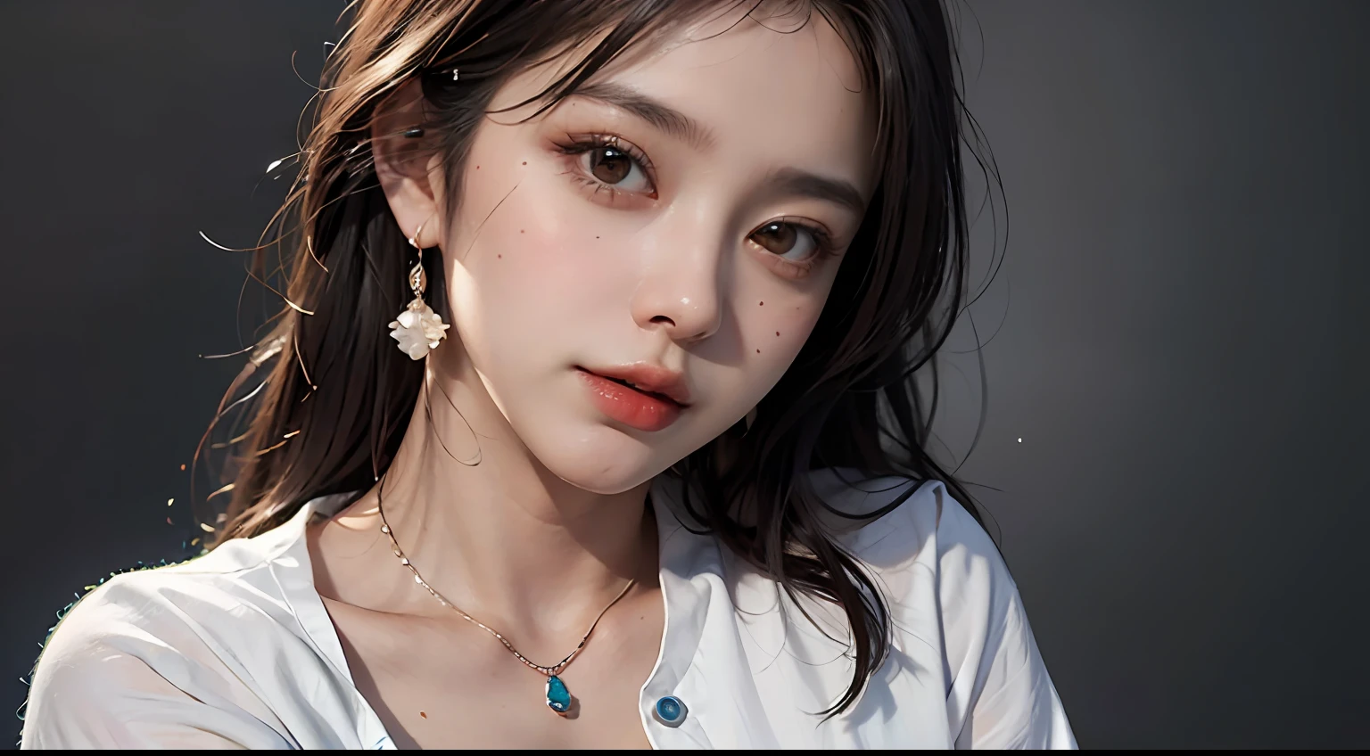(buttons up to shirt length: 1.2), (white shirt wet in the rain), (shirt unbuttoned: 1.1), big, deep cleavage, top quality, masterpiece, photo-like, pose to take pictures, full body is shown, very delicate and beautiful, very detailed, CG, unity, 8k wallpaper, amazing, fine details, highly detailed CG Unity 8K wallpaper, huge file size, Very detailed, high resolution, handsome detailed woman, highly detailed eyes and face, stunning detailed eyes, face light, (best illustration: 1.1), (best shadow: 1.1), super high resolution, (photorealistic: 1.1), (photorealistic 1.2:1.1), realistic face proportions, slim, smile, (makeup: 0.4), (fluffy black eyes: 1.21), black eyes, Watch viewers, dark brown hair, earrings, necklaces, hairpins, cowboy shots, (irregular irregular skin defects, veins, wrinkled pores on the skin: 1.2), (dark night background: 1.2), (bokeh: 1.4),
