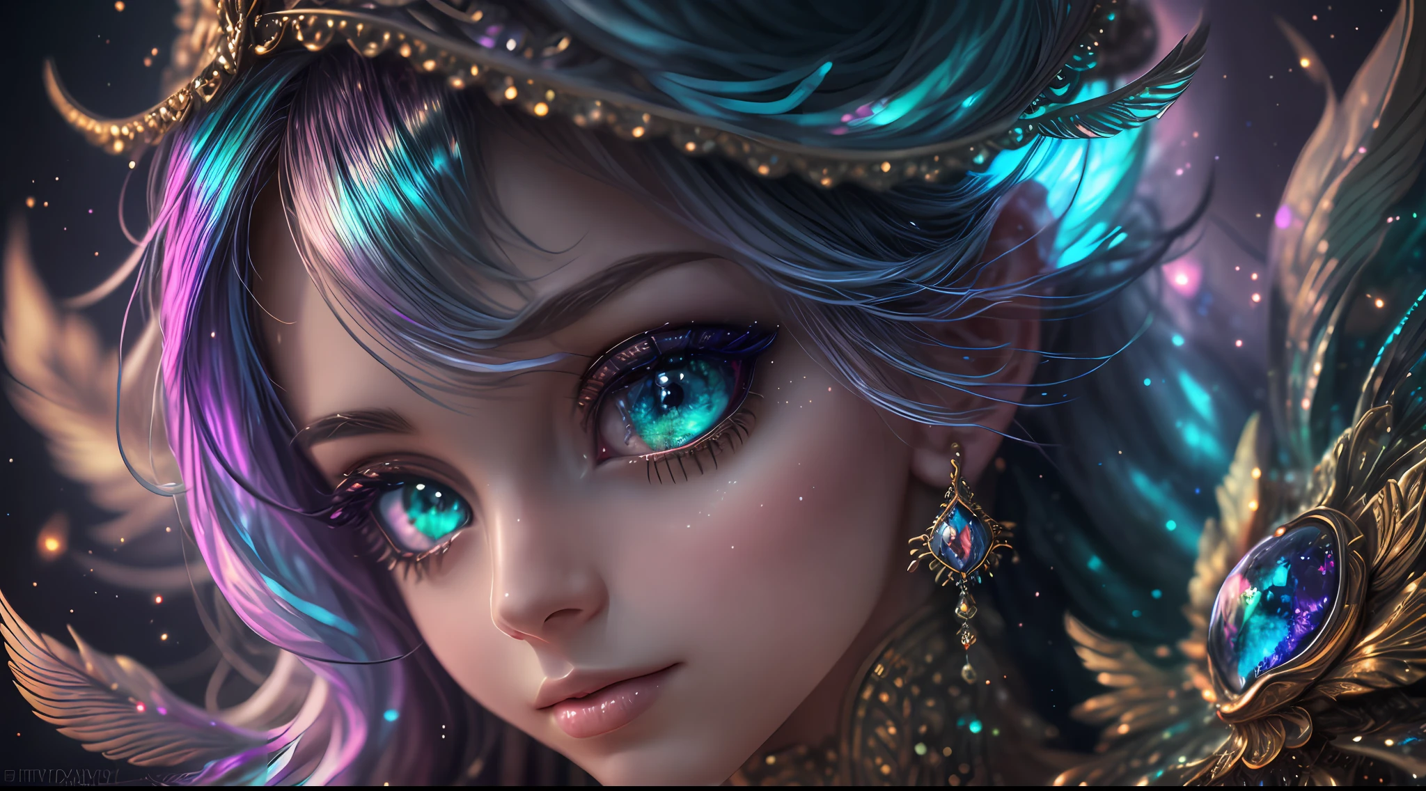 This image should be in a fantasy style. Generate a beautiful celestial woman with an interesting face and engaging expression who is playing with fantasy creatures. The woman is playing with intricate and stunning fantasy animals. (Include highly detailed fantasy animals.) Include beautiful fur and feathers and ensure the animal has plenty of iridescence. Include 8k eyes, highly detailed eyes, extremely detailed eyes, macro eyes, bright clear eyes, and sharp eyes. The image should be a masterpiece and contain fantasy vibes and phantasmal iridescence. Include many bright colors. Camera: Utilize dynamic composition and studio lighting to enhance details and emphasize fantasy vibes. The image should be ornate and contain many small and intricate details. In the style of Artstation trending and midjourney.