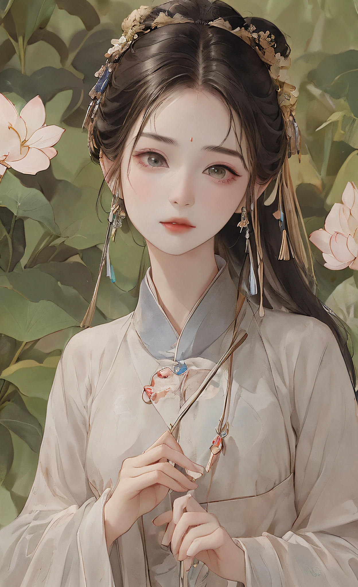 A girl, ancient Chinese costume, whole body, sunshine, clear face, clean white background, masterpiece, super detail, epic composition, ultra HD, high quality, extremely detailed, official art, uniform 8k wallpaper, super detail, 32k