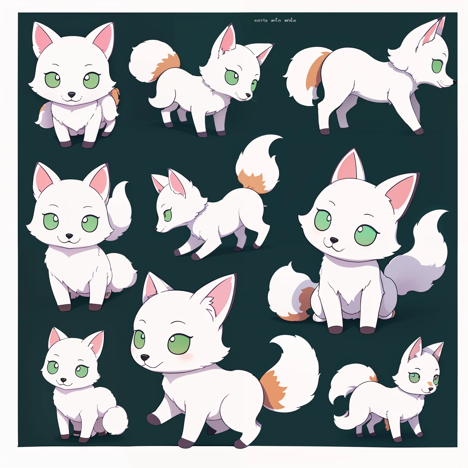 white fox jumping on a white background, cute detailed digital art, Children's drawing, fox white, fantasy {{{full body}}}, {solo}, {face expressions}, multi angle, reference sheet, {standing}, {{{white background}}}, single background, {{{{masterpiece}}}}