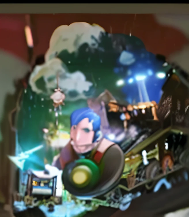 there is a picture of a man riding a train on a train track, 3 6 0 projection, movie screen shot, movie promotional image, corporate holograms, holographic projection, screenshot from a 2012s anime, head exploding, bioshock infinite style, avatar image, promotional art, profile pic, front cover of a new video game --auto
