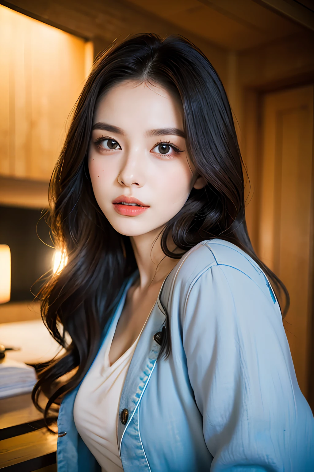 (8K, Best Quality: 1.2), (Meisterwerk: 1.37), (Photo, Realistic: 1.37), (Ultra High Resolution), Frontal Shot, (Shirt), Realistic People, Avatar Shot, Young Beautiful Woman, (Incredible Detail, Bloom: 1.5), (High Quality, Alessandro Casa Grande, Greg Rutkovsky, Sally Mann, 4K Modern Art), 1.2), (High Definition), (Detailed Student: 1.1), Detailed Face and Eyes, Meisterwerk, Best Number, (Highly Detailed Photo: 1.1), (Long Brunet, Curly Hair, Ecstasy: 1.1), (Young: 1.1), Sharp, (Perfect) Figure: 1.1), Long Hair, Fluffy Curls, Realistic, Makes Photo Style Modern, Modern Wear, Realistic Shadows, 3d, (Michelangelo), Photo by Canan EOS R6, 135mm, 1/1250 sec., f/ 2.8， ISO 400
