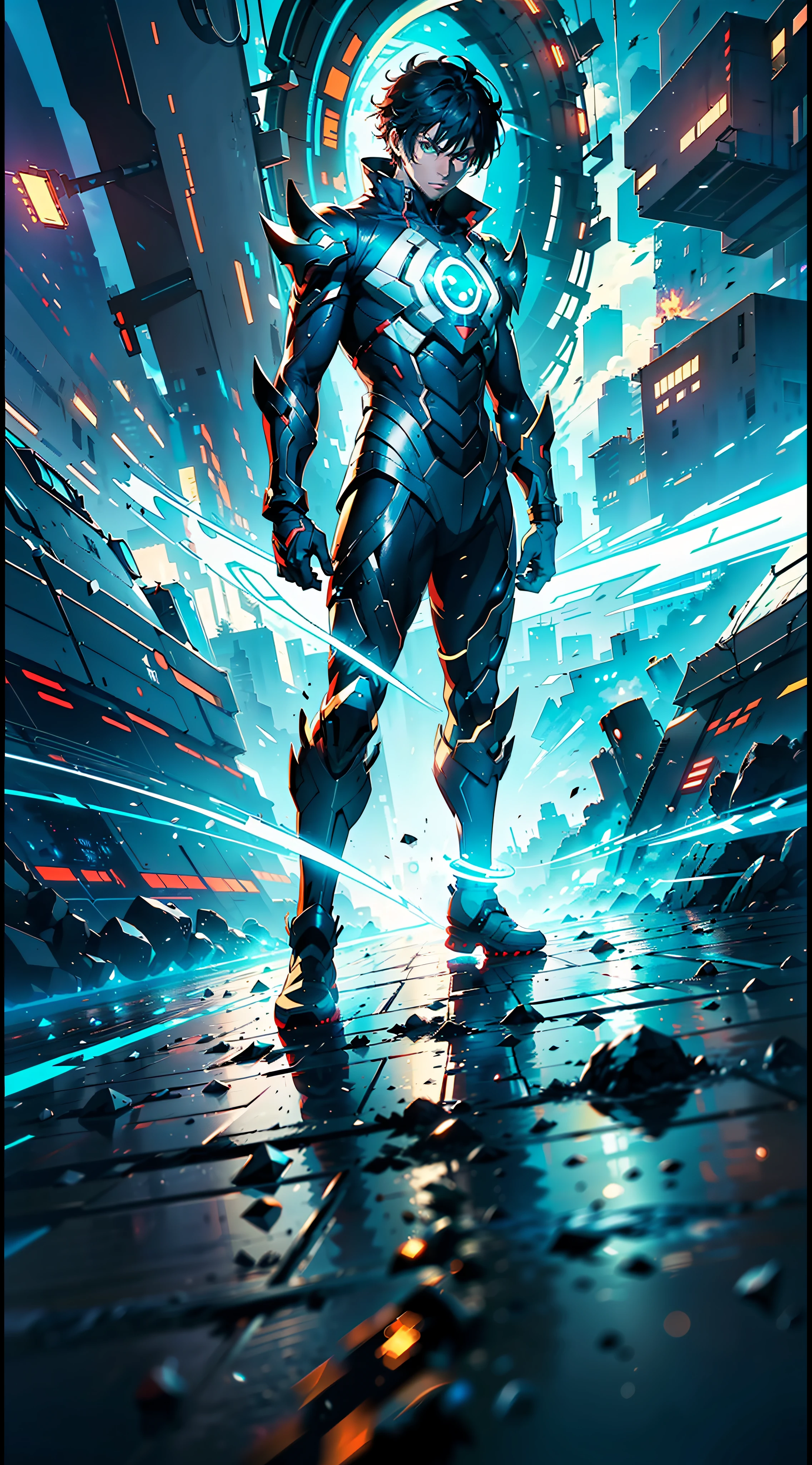 (8K anime:1.2),an epic starring a man with teleportation powers,(epic animation style), with incredible visual effects,(futuristic background),an exciting story. (male protagonist,superpower:teleportation,forward animation,extraordinary fx,futuristic backdrop)