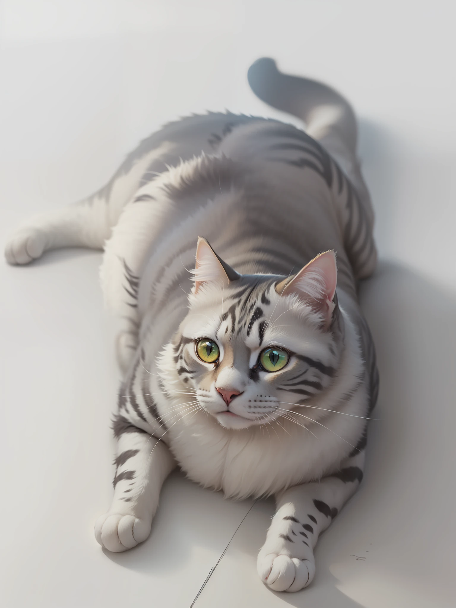 A cat lies gracefully on the floor, it lies on its back, yellow-green eyes, cartoon drawings, simple lines, large color blocks,