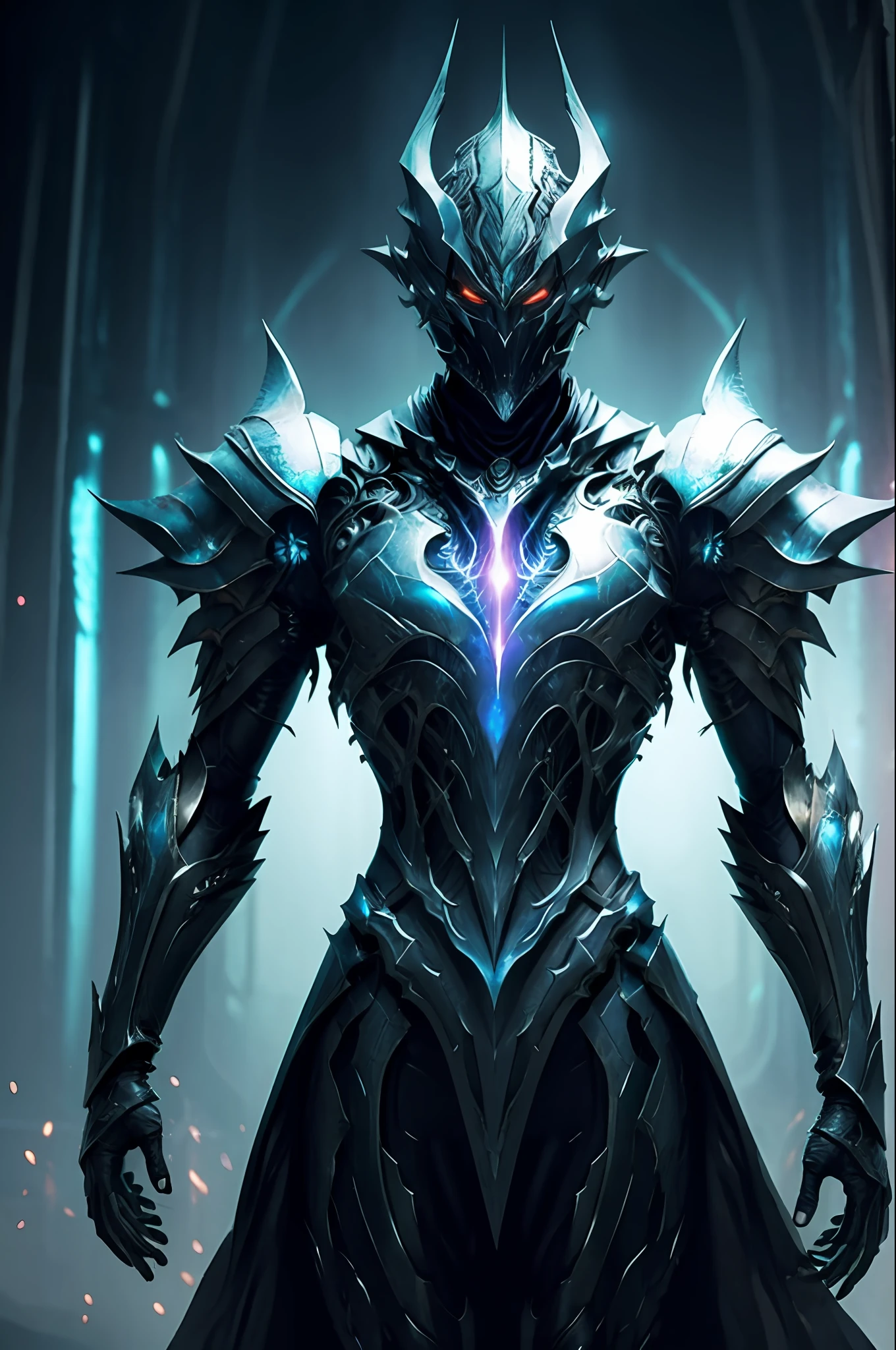 Black armor, with an evil dark aura, aura of black magic