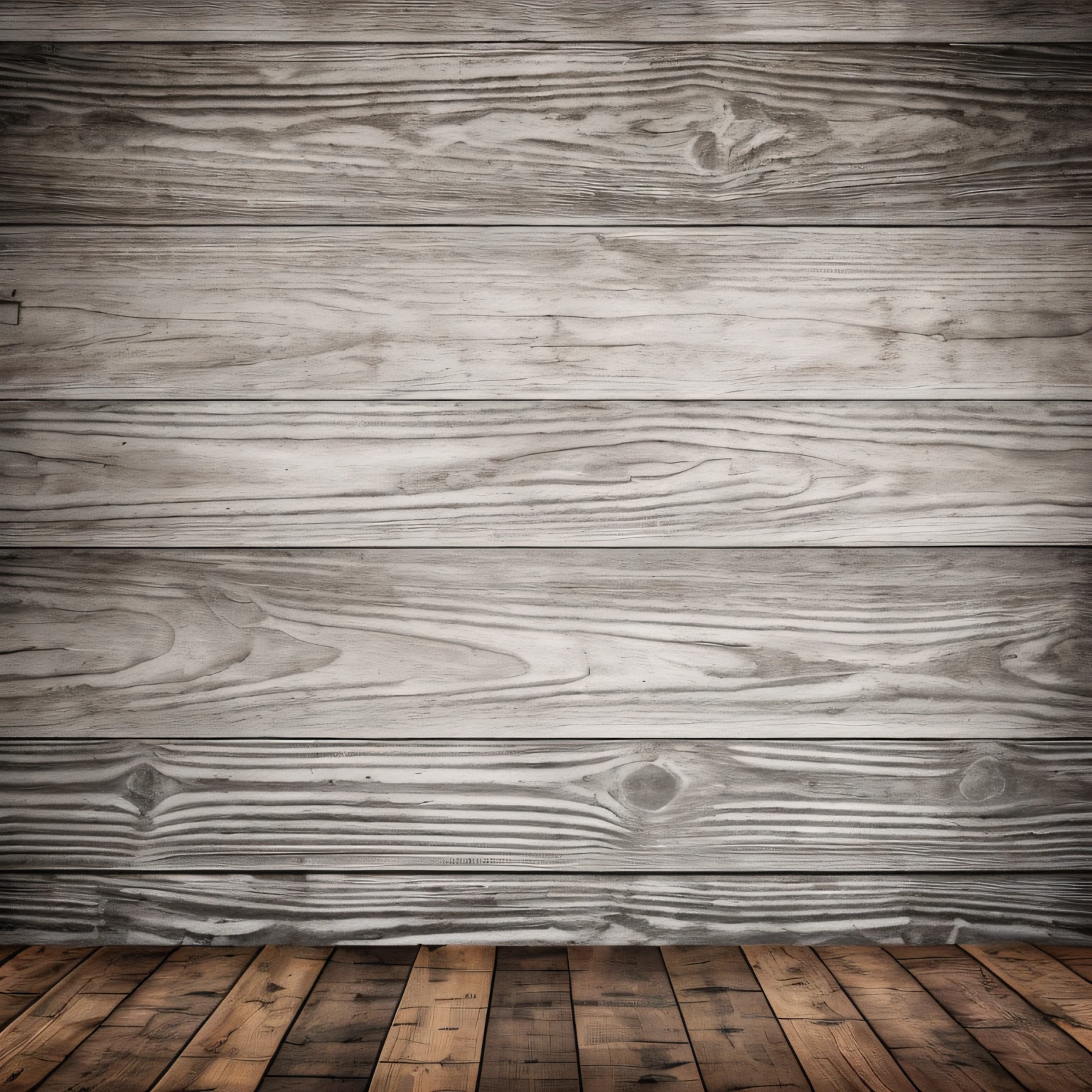 Gradient background wall, plank floor, black and white tones, add a little detail