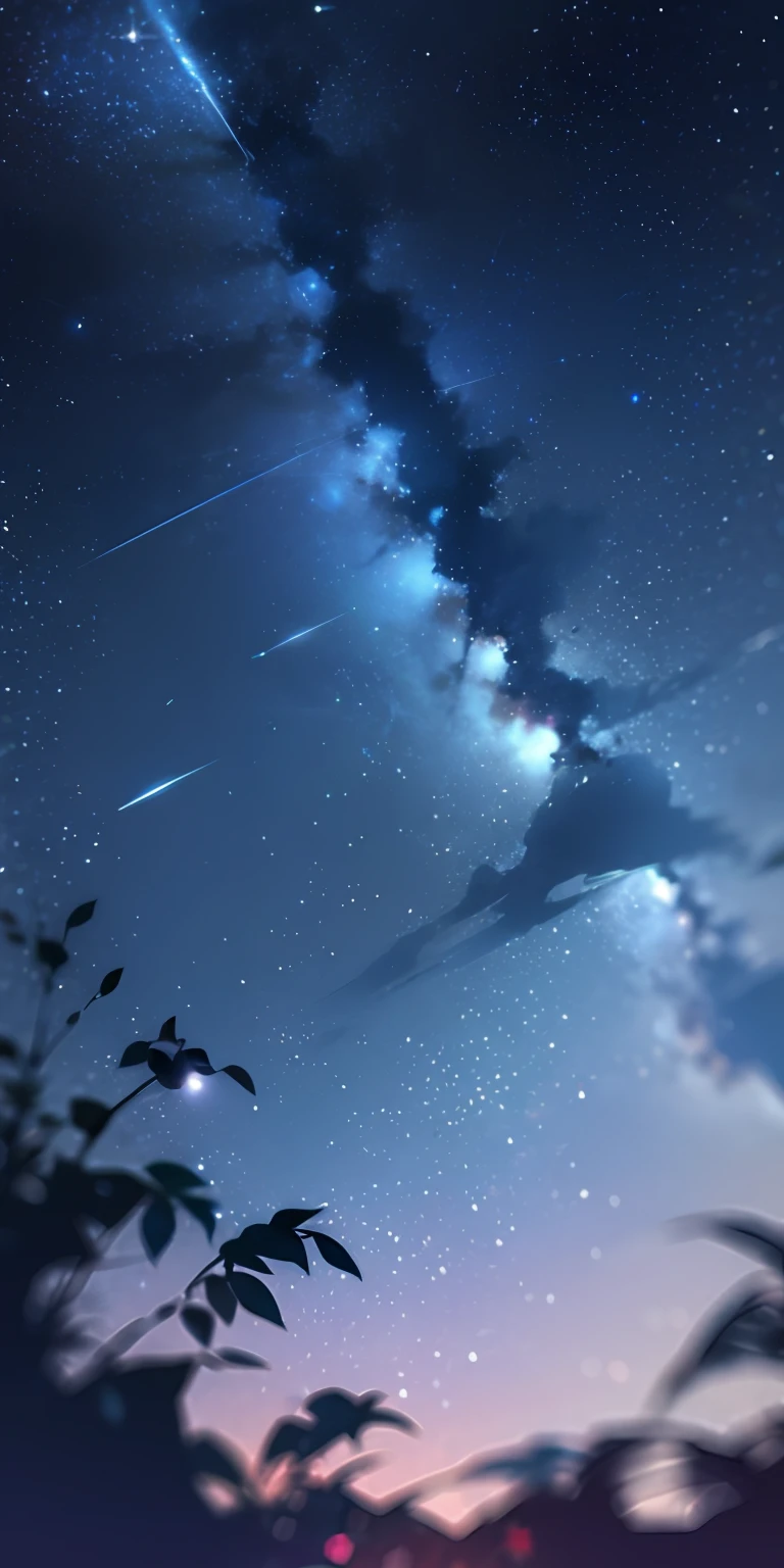 Mountains and meteors in the sky