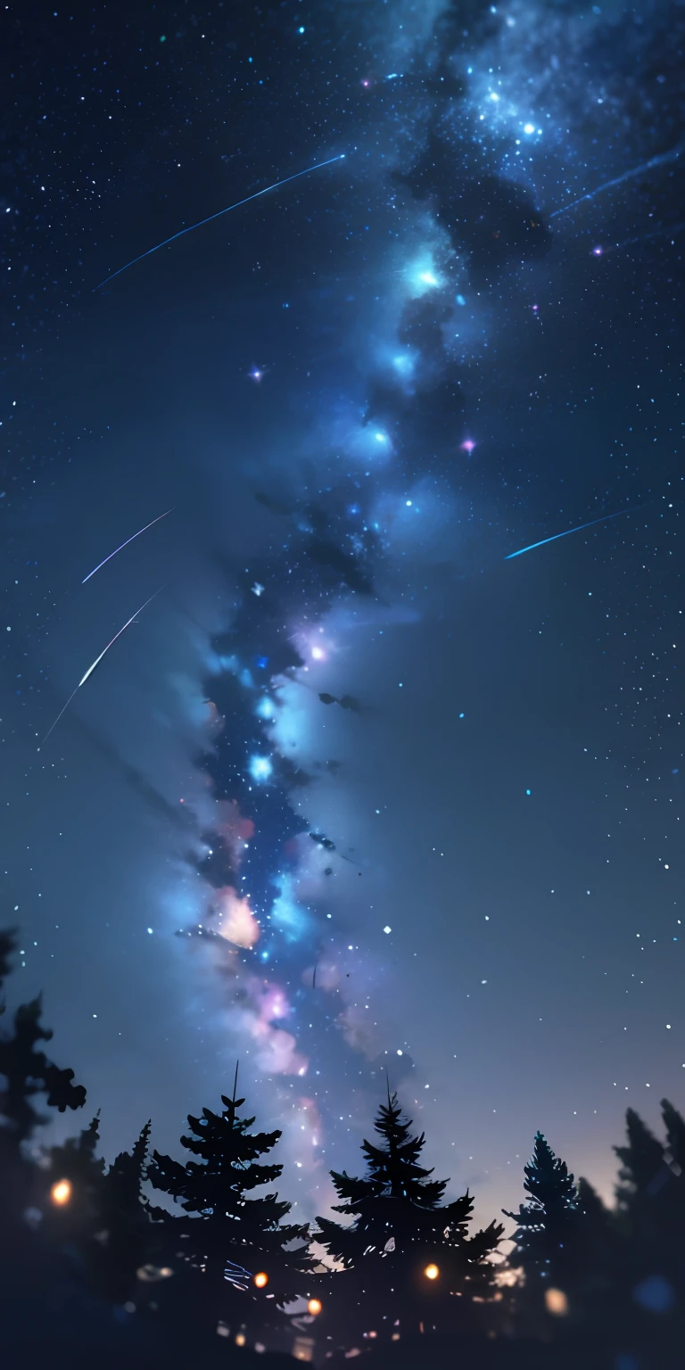 Mountains and meteors in the sky