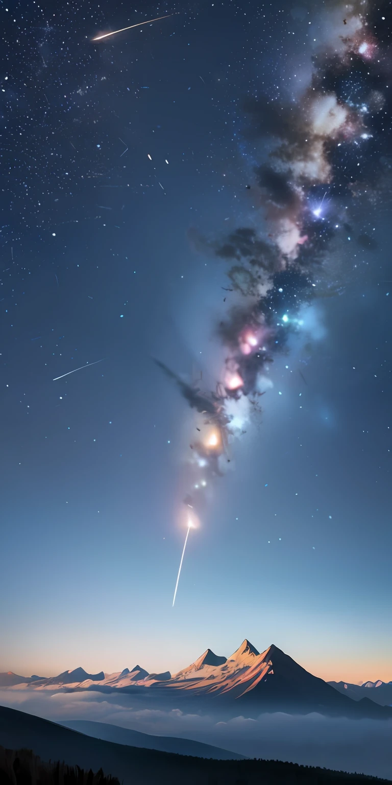 Mountains and meteors in the sky