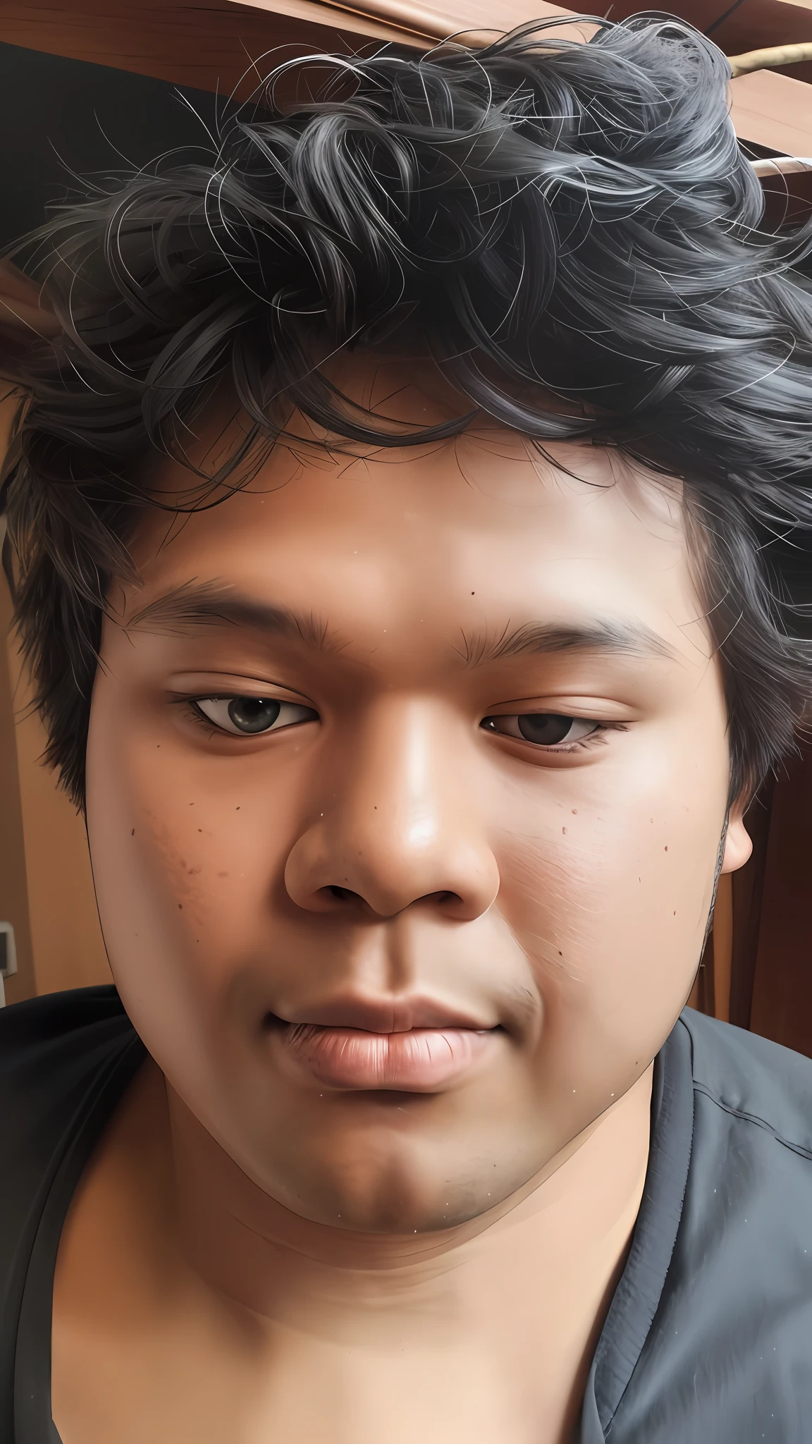 man with a black shirt and a black shirt, androgynous face, south east asian with round face, full face close up portrait, full face portrait, full - face close - up portrait, with no facial features, with serious face expression, androgynous person, detailed unblurred face, exhausted face close up