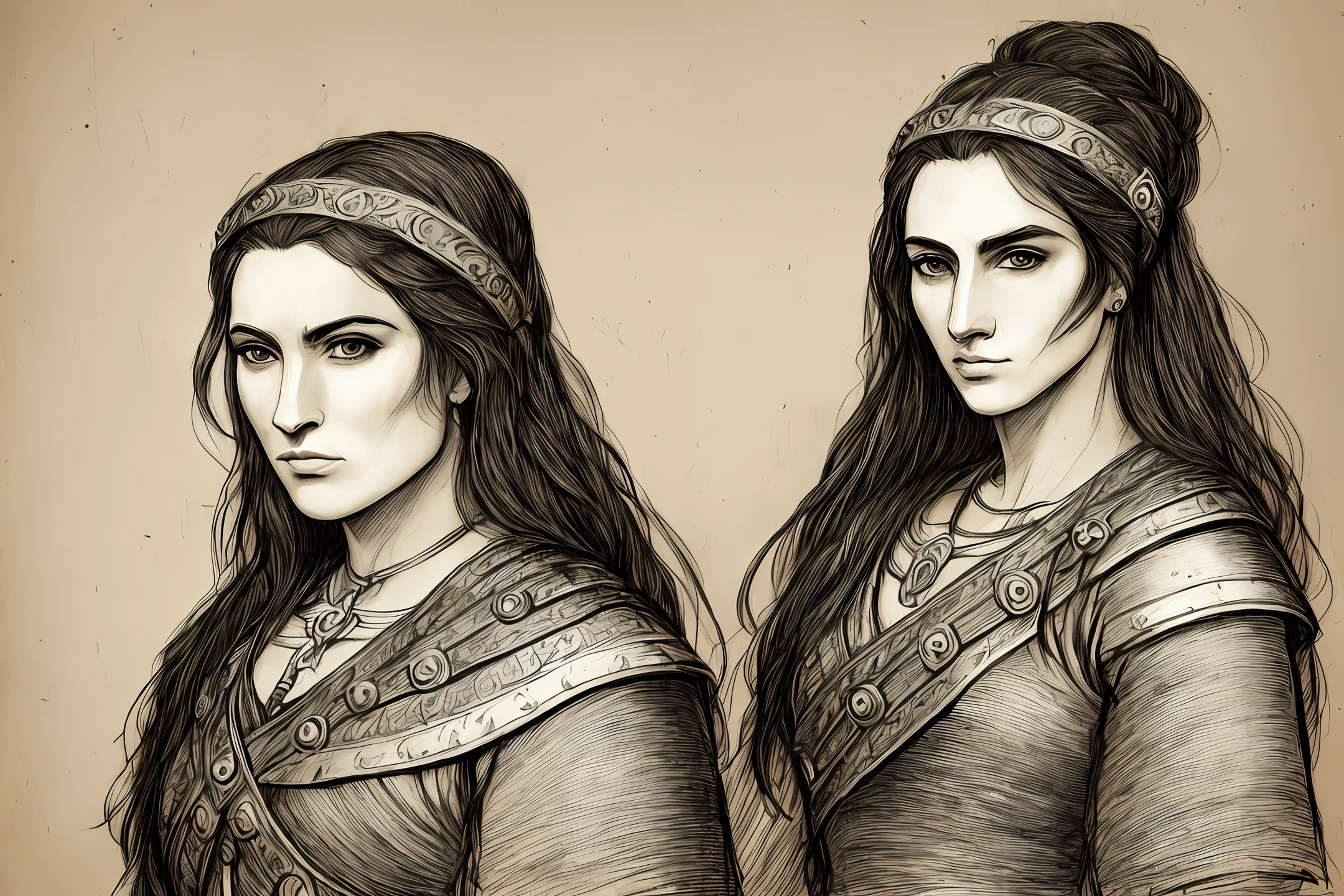 Drawing of warrior woman of the middle ages