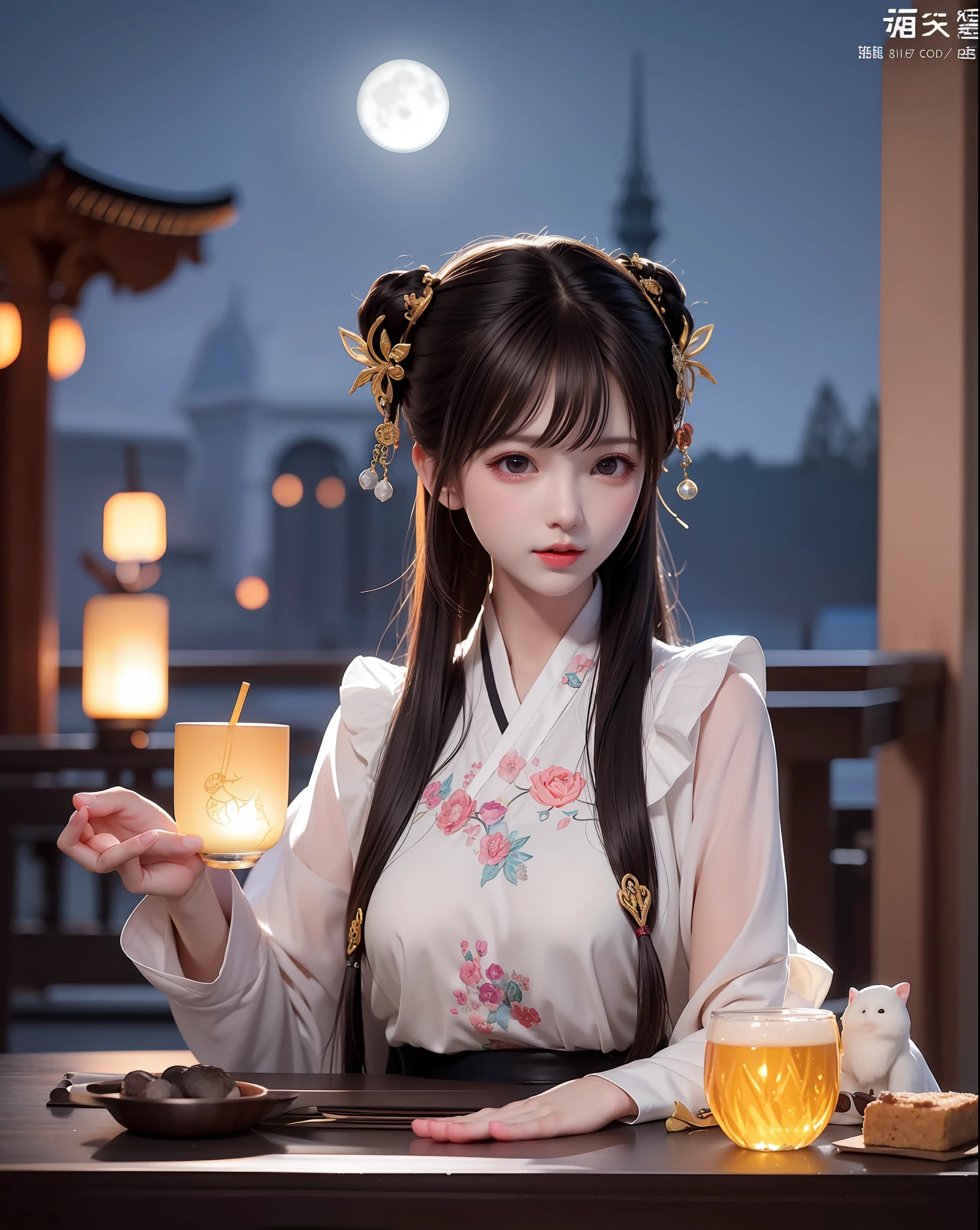 (8k, RAW photo:1.2), best quality, ultra high res,dramatic angle,(fluttered detailed color splashs), (illustration),(((1 girl))),(long hair),(rain:0.9), (头饰:1.4),少女身边有一座古宫,汉服,(重点),彩色水墨画,(泼彩),泼彩,(((colorful))),(素描:0.8) , Masterpiece, best quality, beautiful painted, highly detailed,(denoising:0.6),[splash ink],((ink refraction)), (beautiful detailed sky),moon,highly,detaild,(masterpiece, best quality, extremely detailed） CG unity 8k壁纸，杰作，最好的质量，超详细），（石蒜），