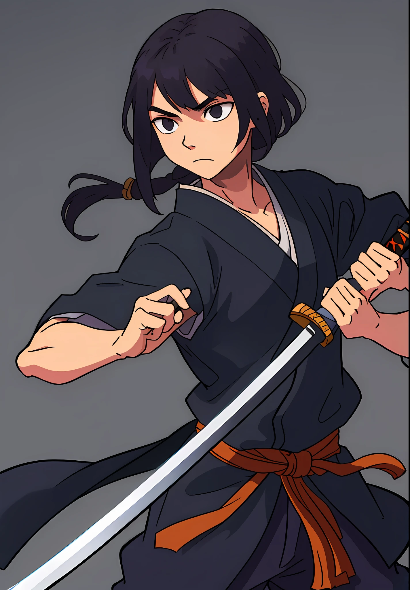 A shadowy swordsman wearing a Japanese katana.