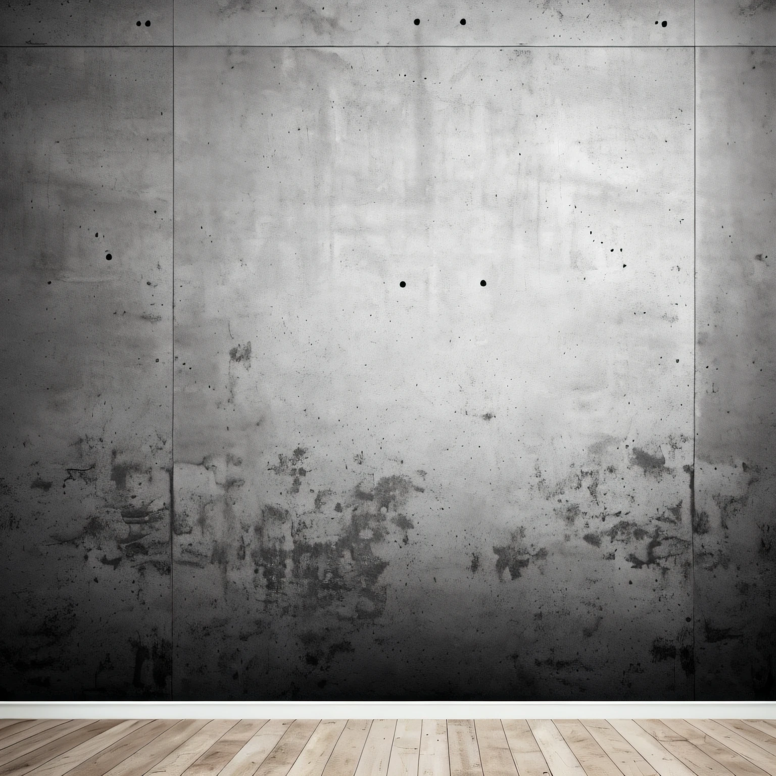 Gradient background wall, concrete floor, black and white tones, add a little detail
