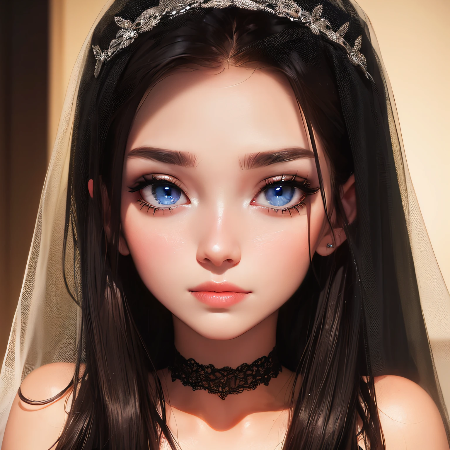 Masterpiece,Highly Detailed,widow,dark veil, beautiful face,best light,best shadow,blue eyes,dark theme, white skin, dark hair,black garter belt,cemetery background, sexy --auto